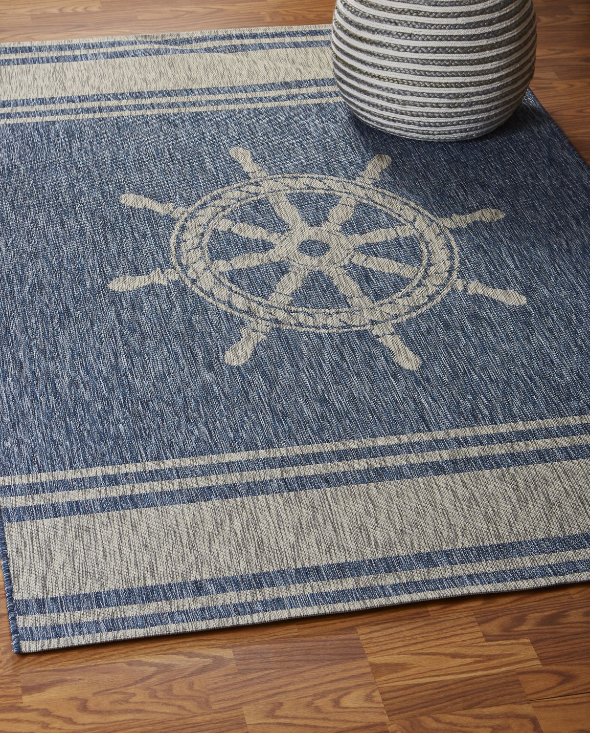 Nautical Gray and Blue Synthetic 5' x 7' Area Rug