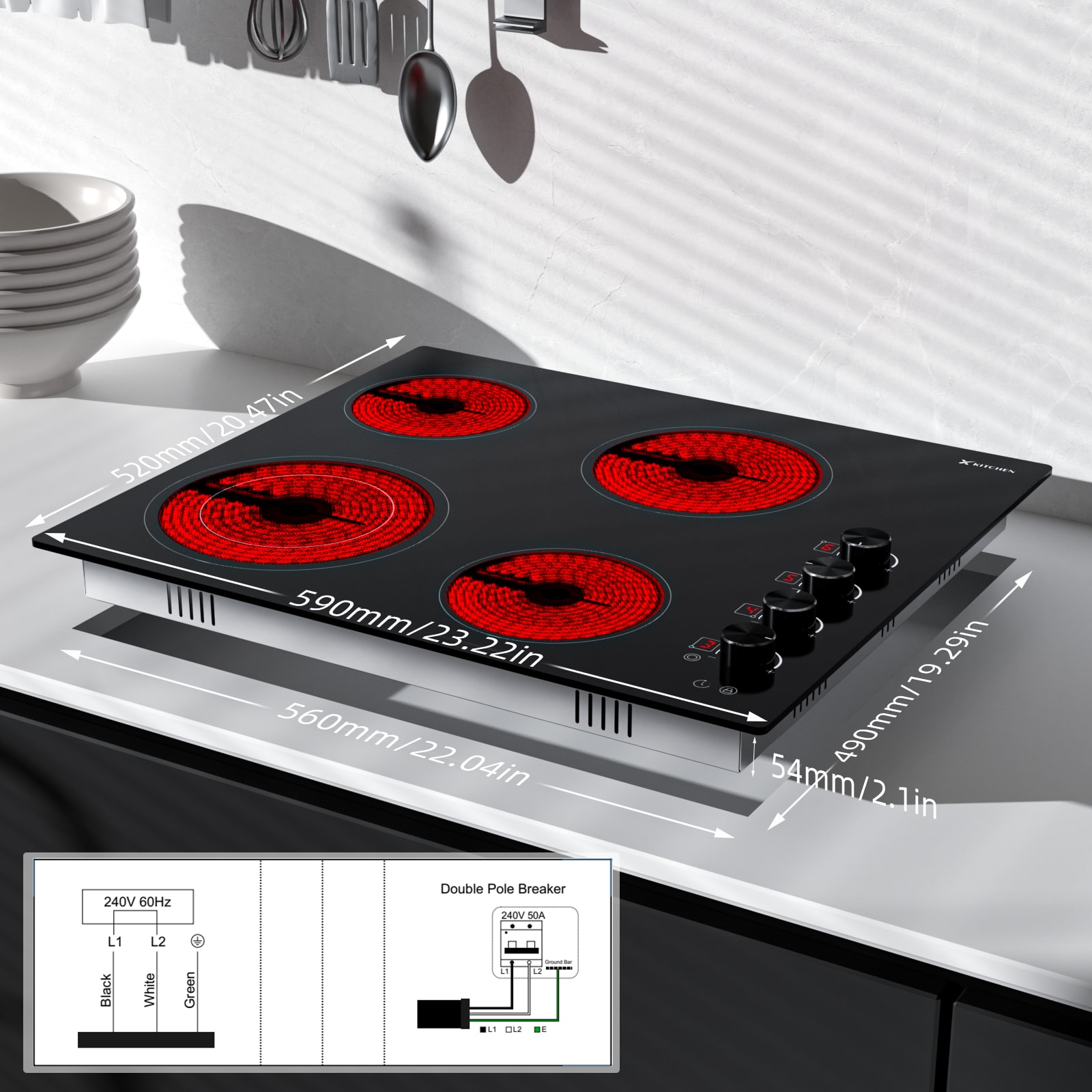 XKITCHEN 24-in 4 Burners Smooth Surface (Radiant) Black Electric 