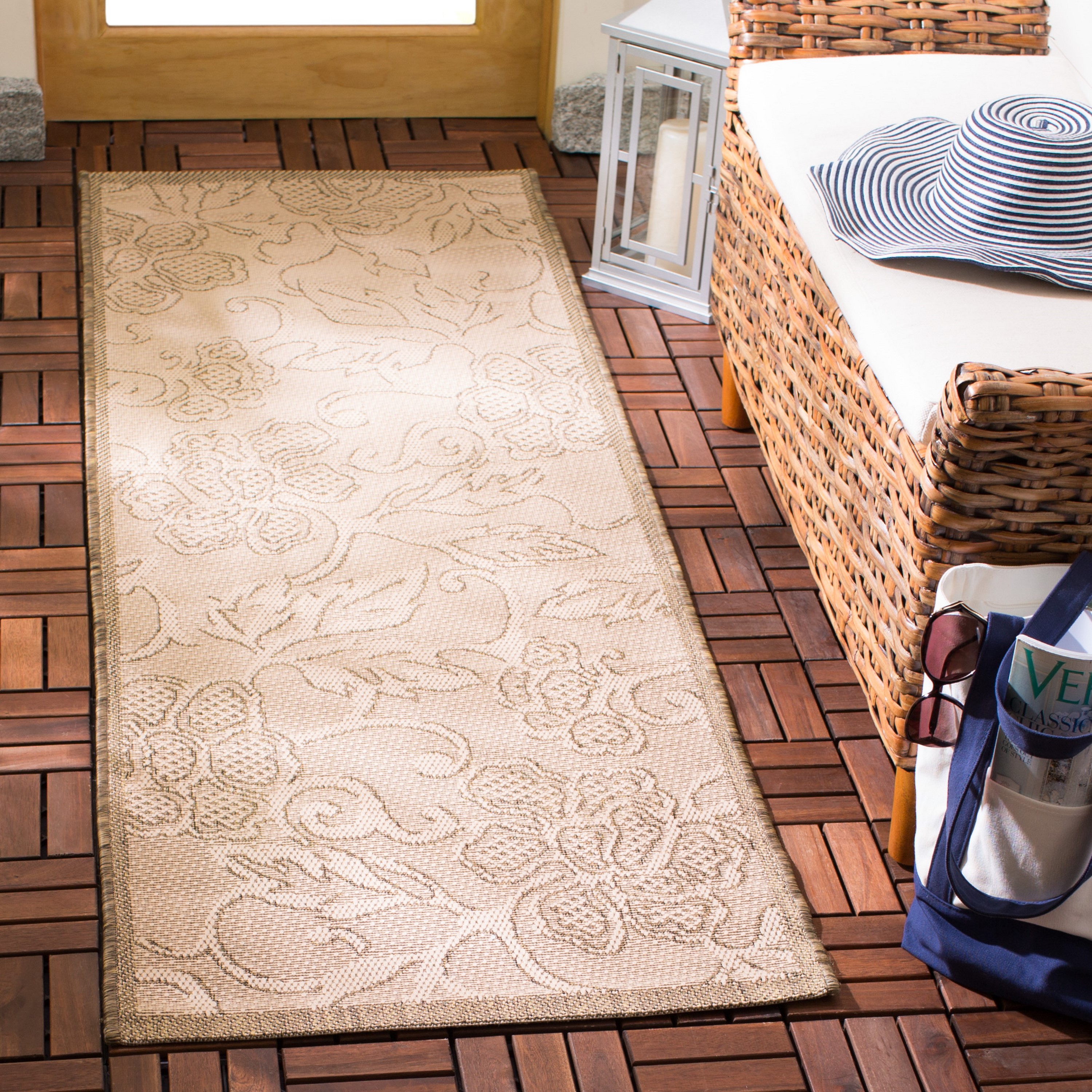 Safavieh CY2726-3001-27 Courtyard Lyon 2 x 7 (ft) Loomed Polypropylene Natural/Brown Rectangular Indoor/Outdoor Floral/Botanical Coastal Runner rug