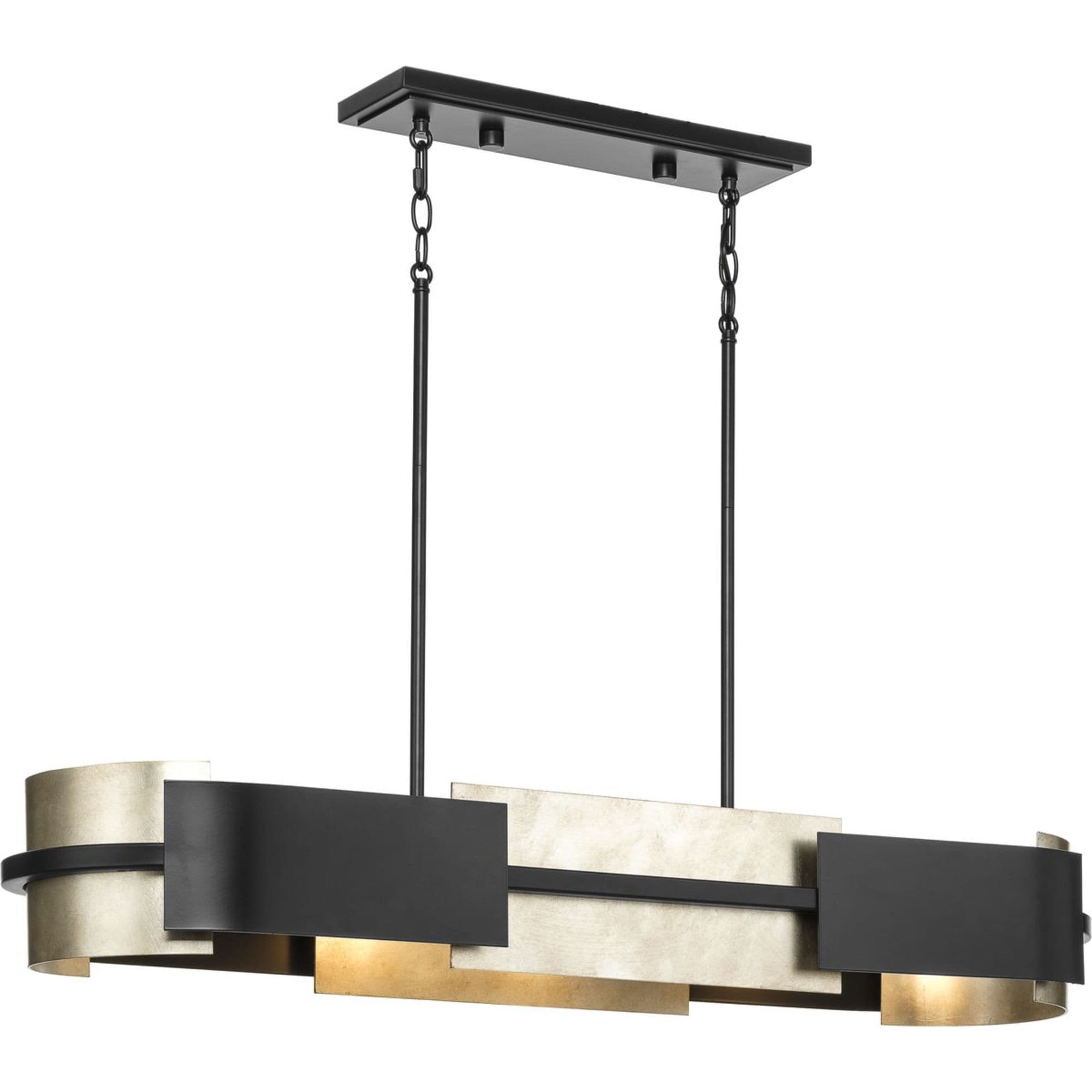 Progress Lighting Lowery 5-Light Matte Black with Aged Silver Leaf Accents Modern/Contemporary Drum Large Hanging Pendant Light