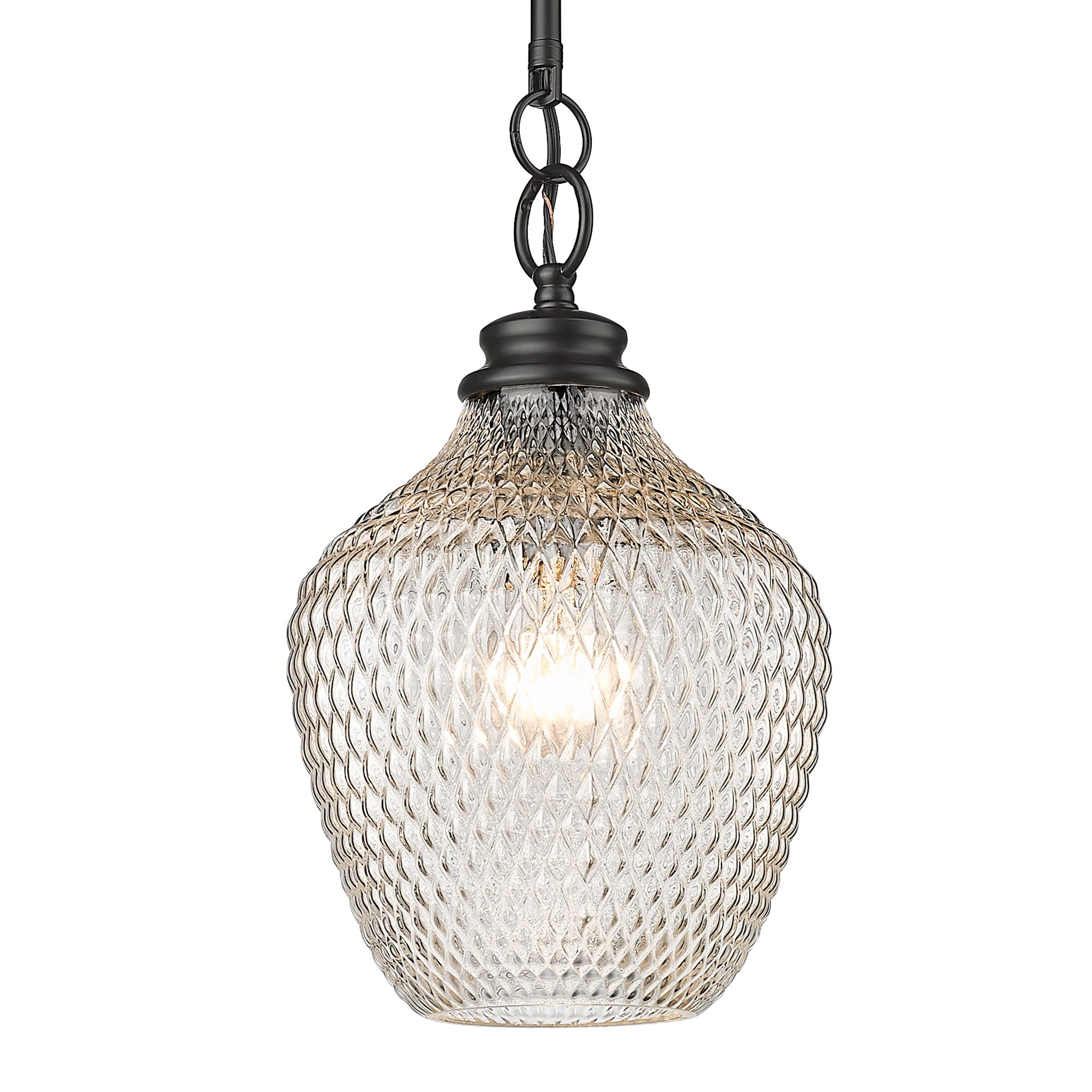Adeline Matte Black Pendant Light with Embossed Clear Glass Shade
