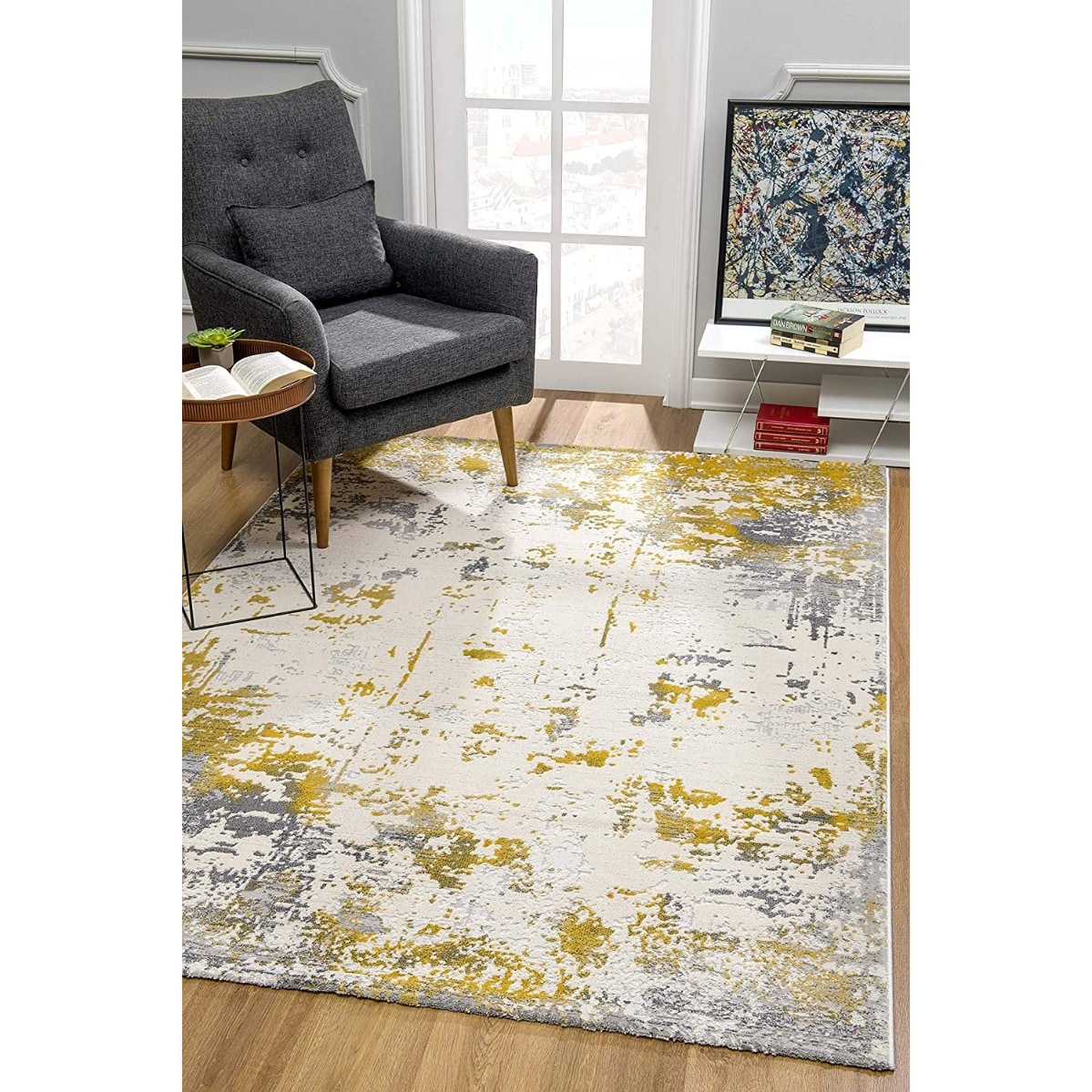 HomeRoots 4000390510 7 x 10 (ft) Polypropylene Gold Rectangular Indoor Abstract Area rug