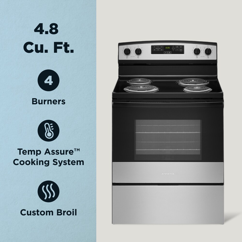 Amana 30-in 4 Burners 4.8-cu ft Freestanding Electric Range (Stainless Steel)
