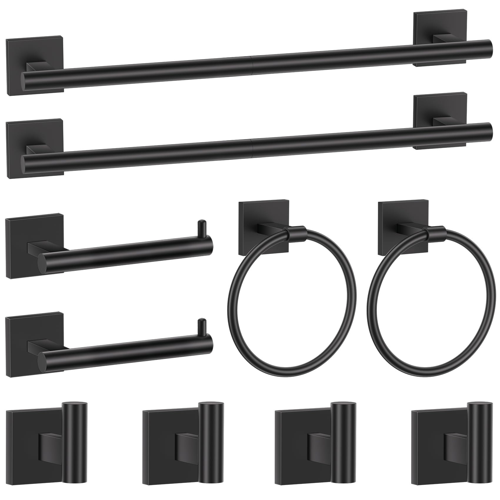 Lovav - Matte Black 10piece Stainless Steel Bathroom Hardware Set Wall Mounted Towel Bar Toilet P...