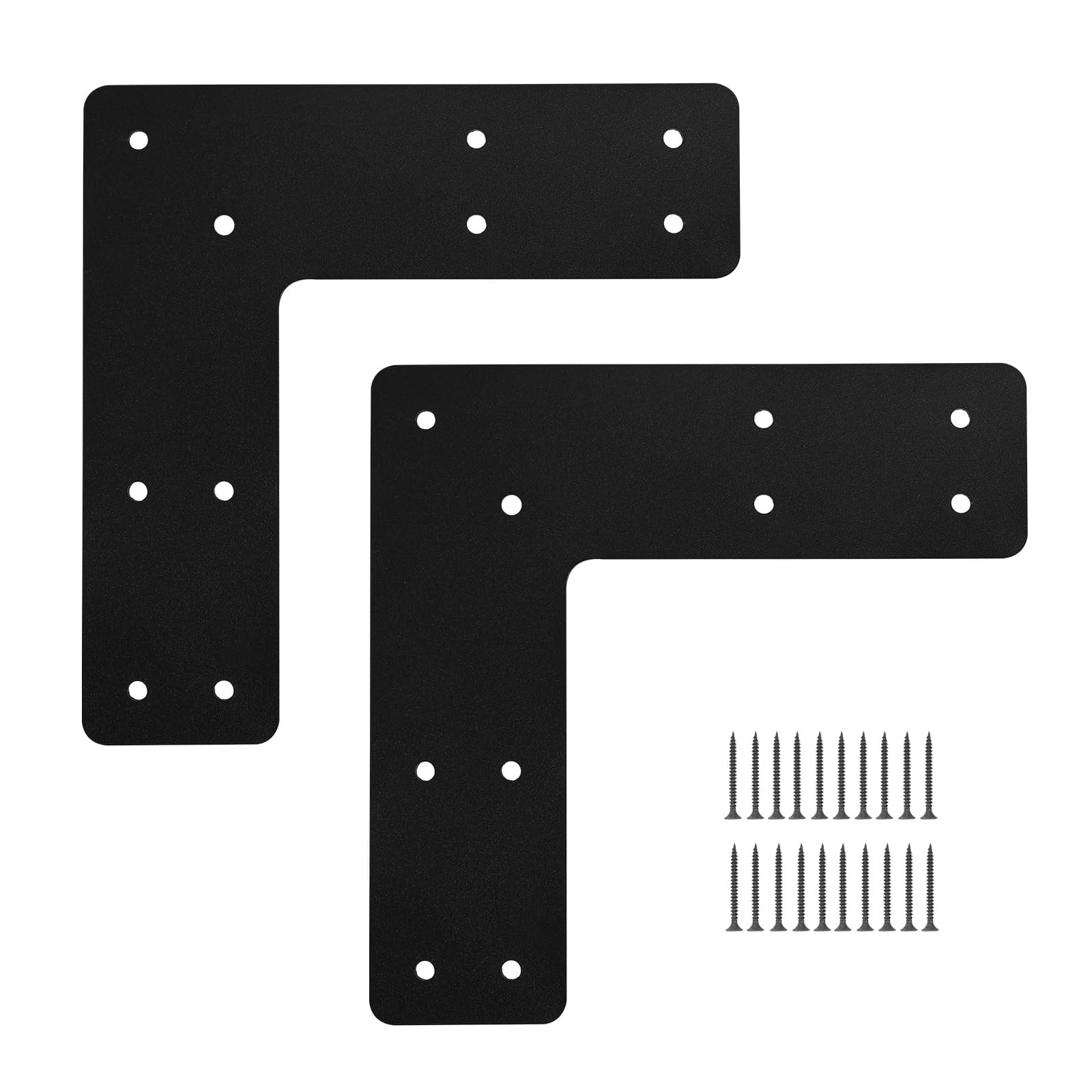 Phyfalip 10x10 L Post Bracket 2pcs Heavy Duty Black Steel L Shape Flat Mending Plate for Wood 4x4 6x6 Lumber Pergola Frame Truss Support #LPF0603P105