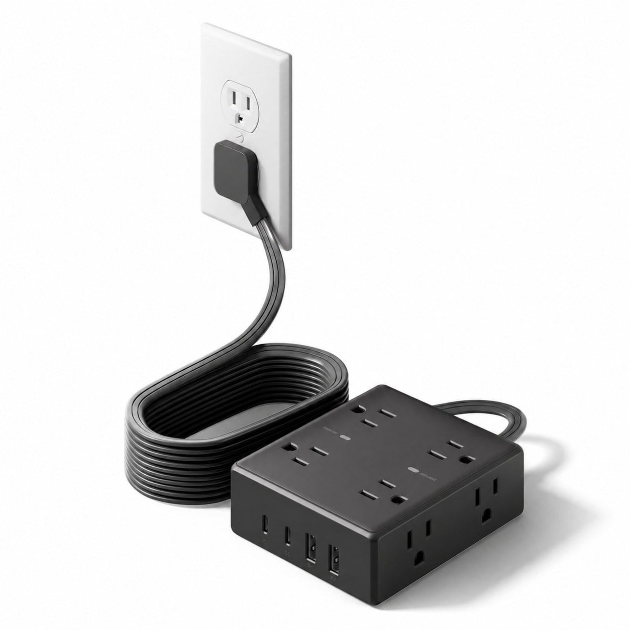 Afoxsos  10Ft Extension Cord with Multiple Outlets Flat Plug Power Strip Surge Protector with 10 Ft Long Cord 8 Outlet 4 USB Ports 2 USB C Multi