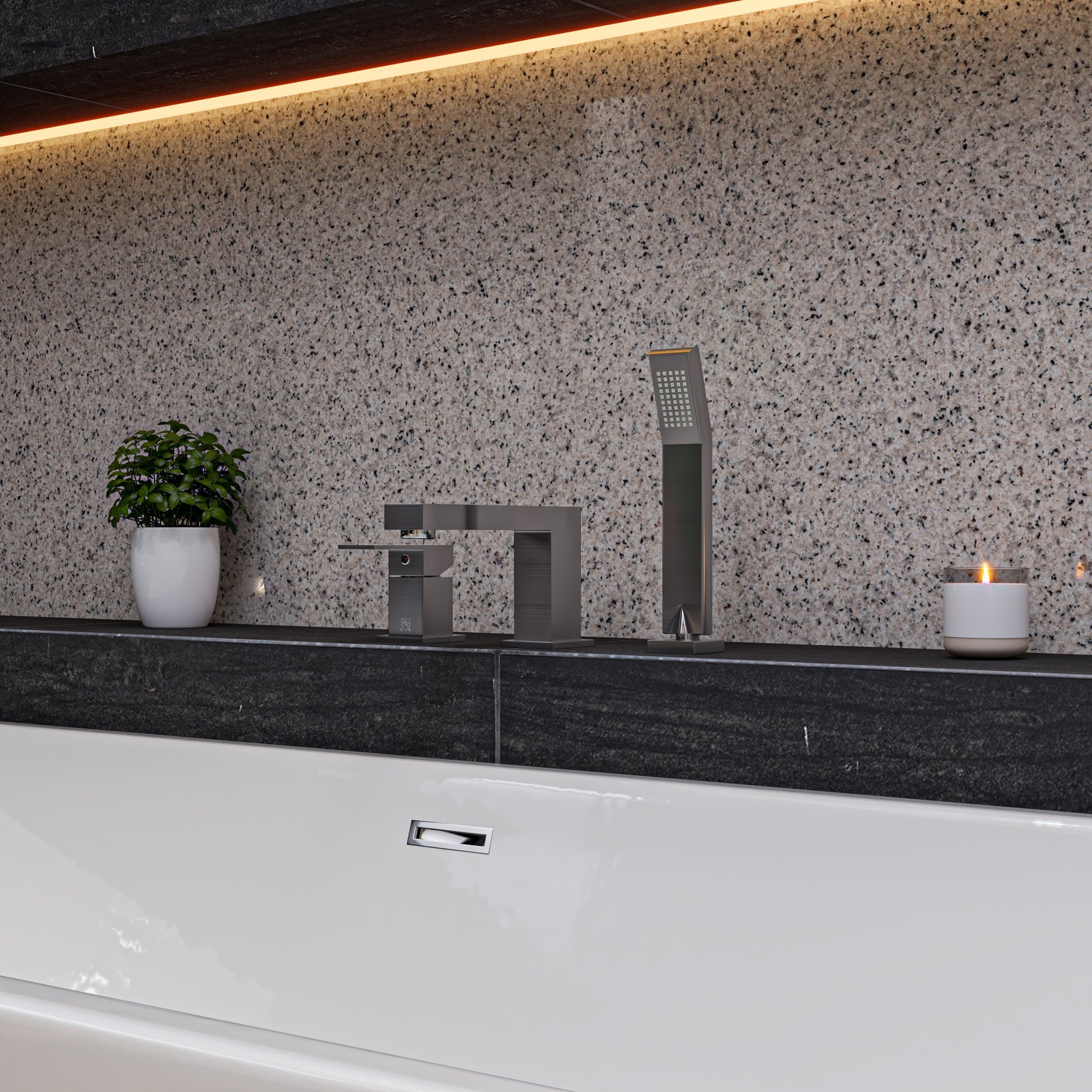 ALFI AB2322-BN Brushed Nickel 1-handle Deck-mount Roman Low-arc Bathtub Faucet with Hand Shower ( Valve Included )