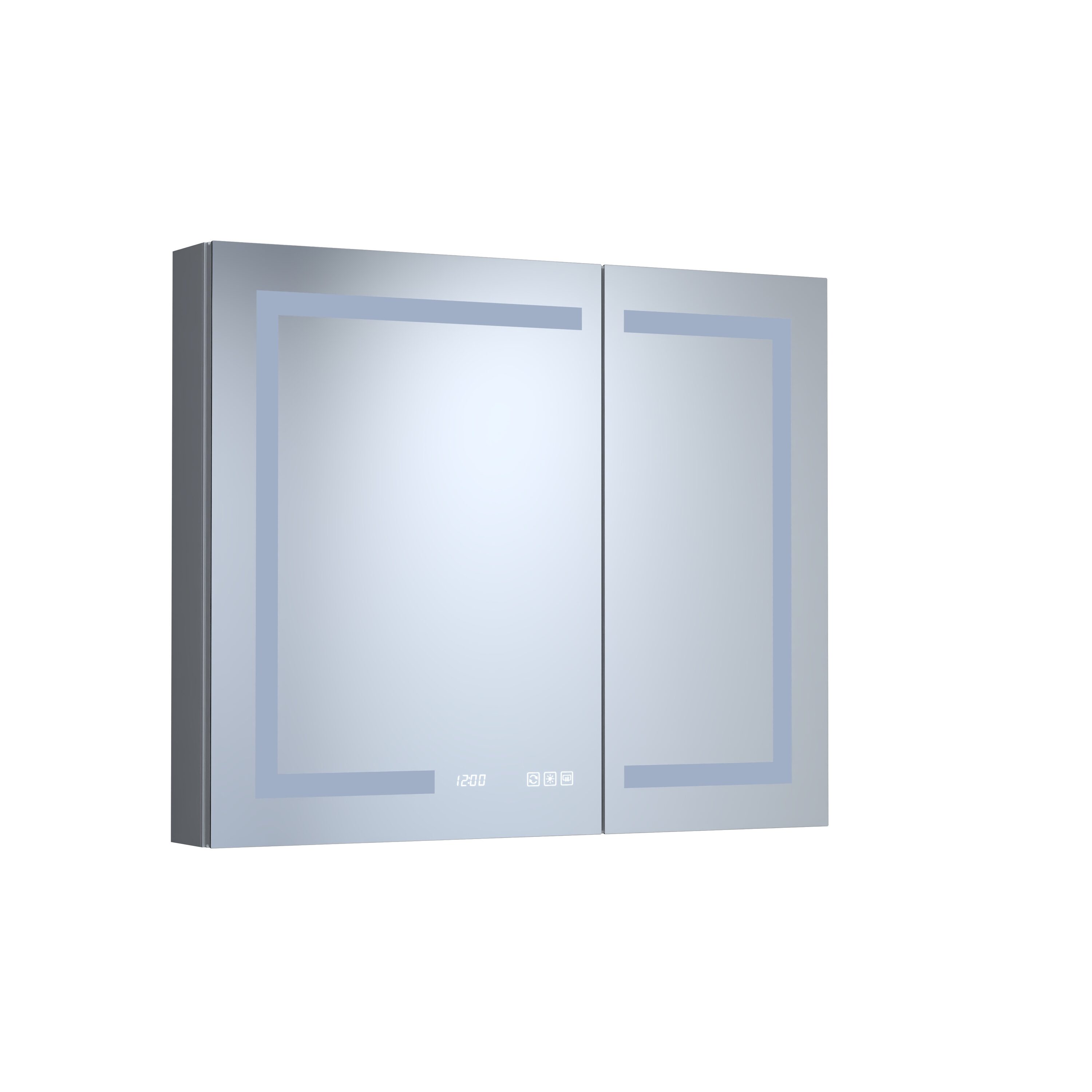 Ayelon 36-in x 30-in Lighted LED Fog Free Surface/Recessed Mount Silver Mirrored Rectangle Soft Close Medicine Cabinet with Outlet #AY329702