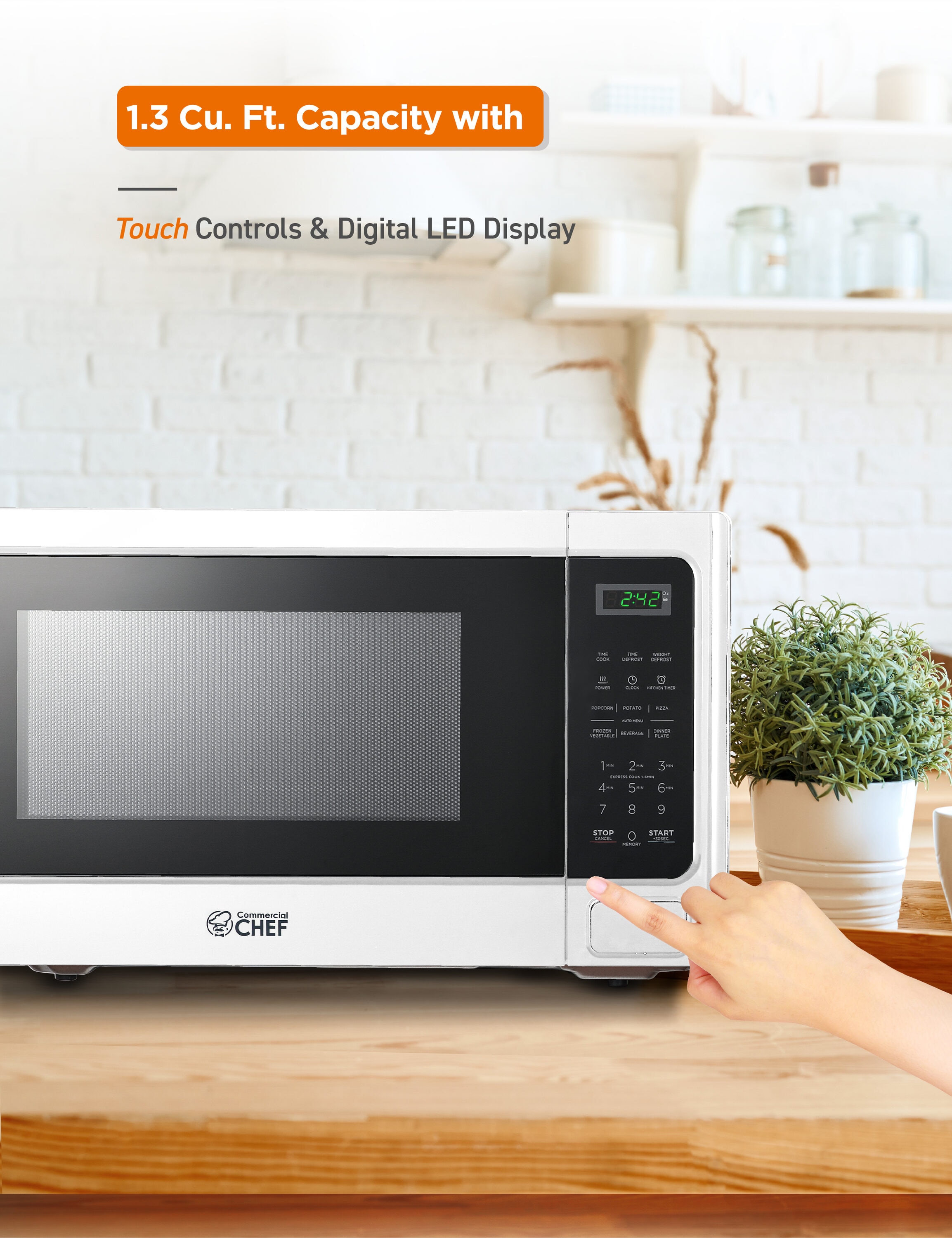 Commercial Chef 1.3 Cu. ft. 1000-Watt Countertop Microwave Oven Stainless Steel