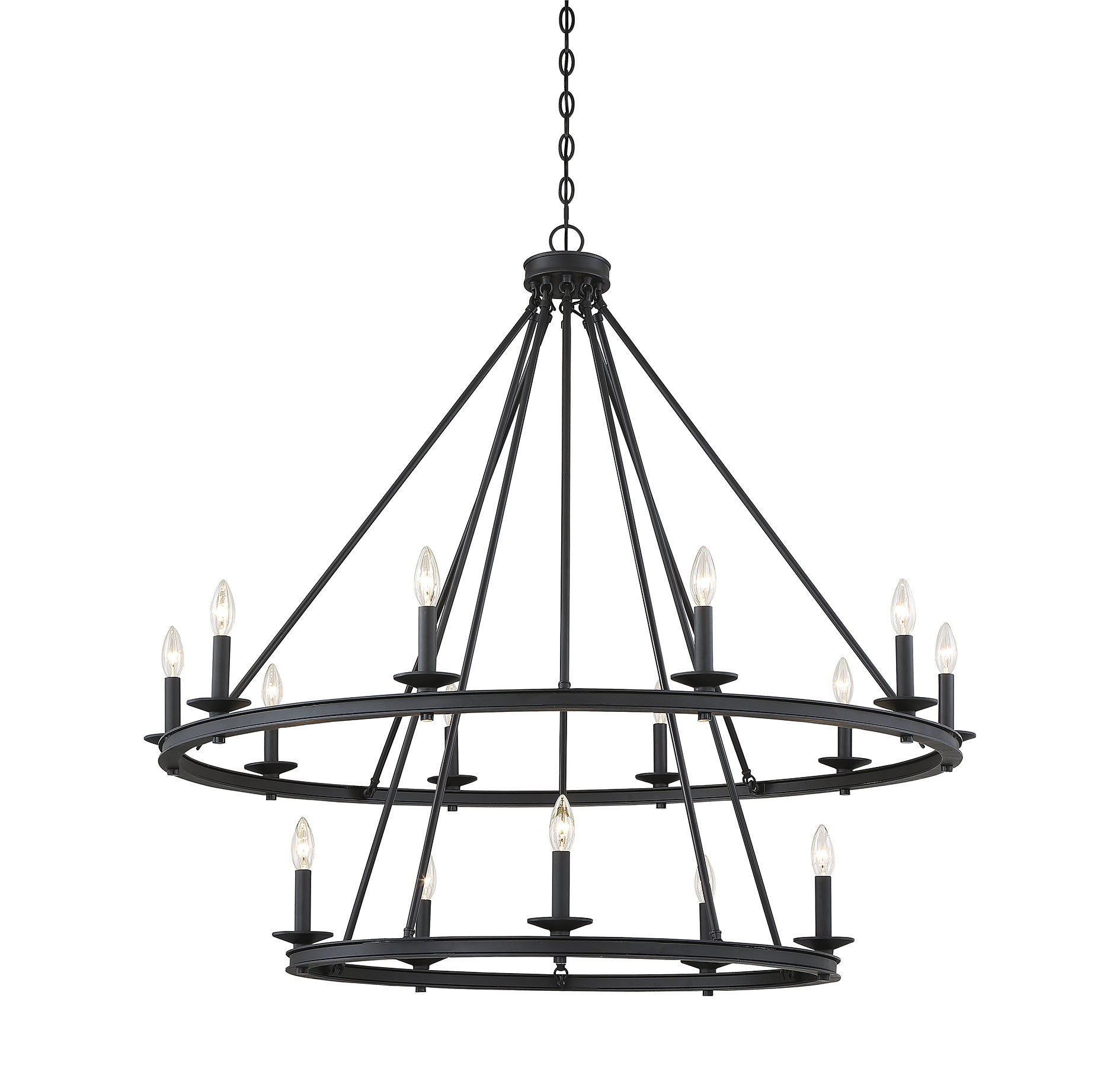 Matte Black Two-Tier Fifteen-Light Candle Chandelier