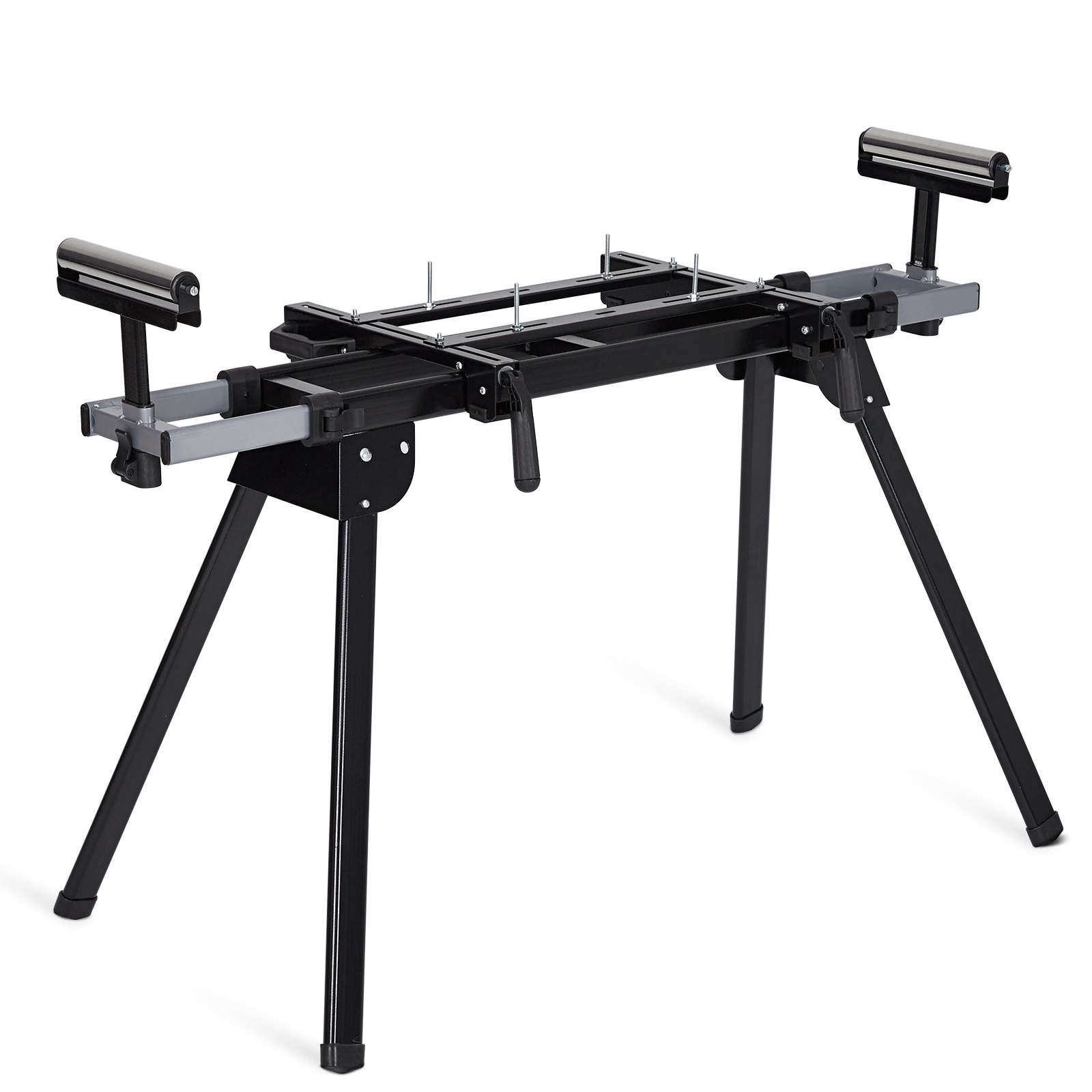 Aoile Universal Heavy Duty Miter Saw Stand Collapsible Iron Frame 440 lbs Capacity Sliding Extension Rails Quick Release Brackets Black