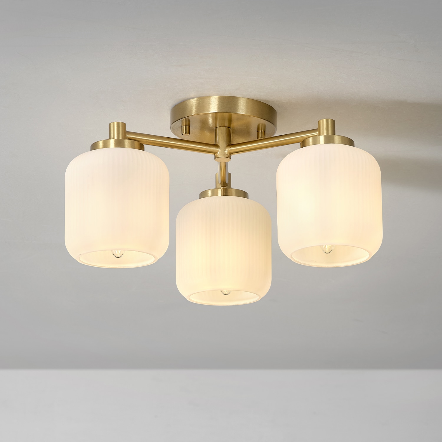Globe Electric 15.6-in Gold Indoor 3 -Light Semi-flush Mount Light with Frosted Glass