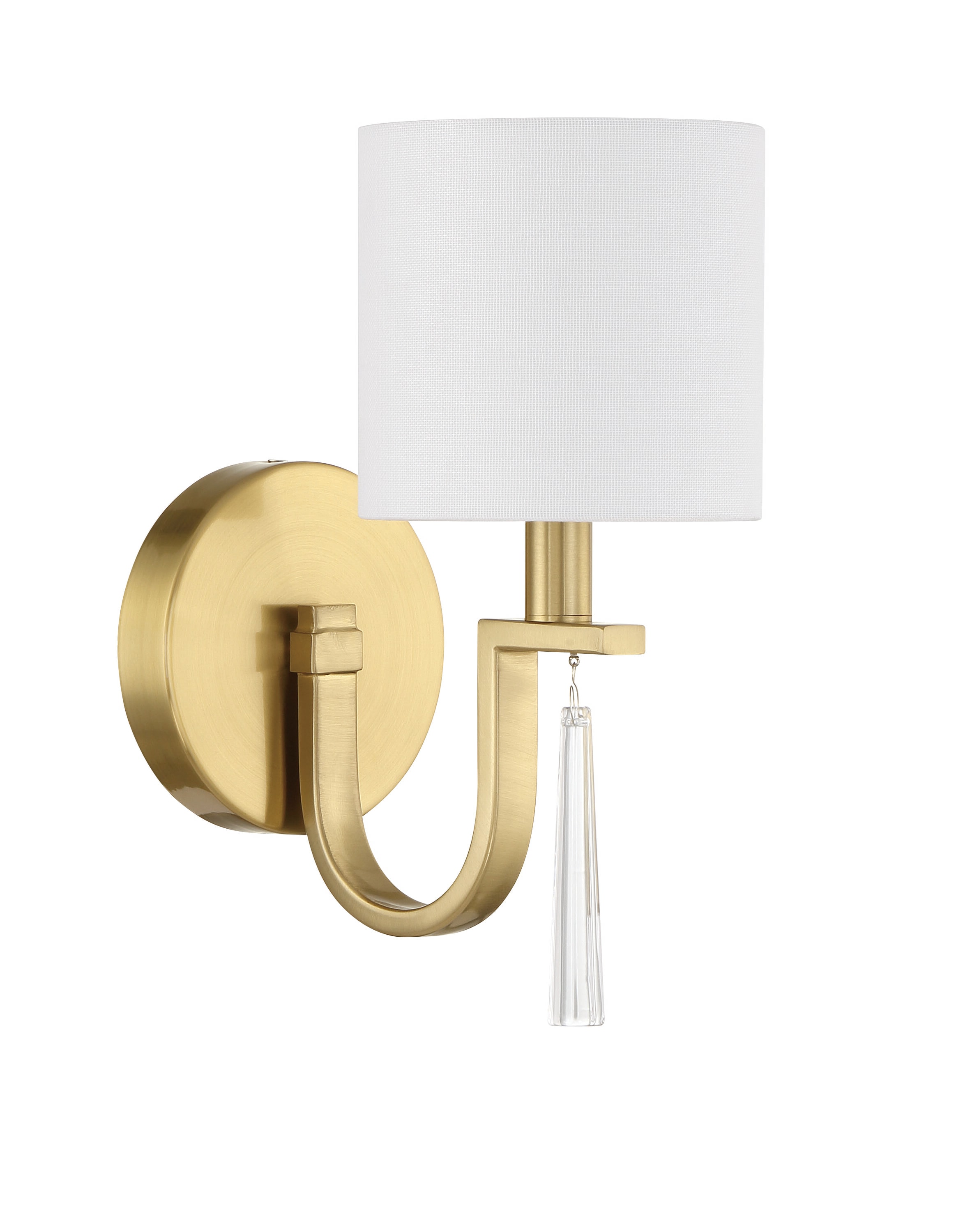 Satin Brass Single Light Sconce with White Linen Shade