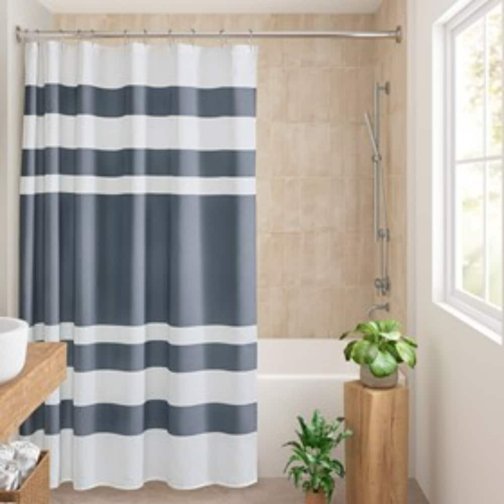 BEARSOLIM 36 in. x72in. Dark Blue Shower Curtain with 3M Treatment