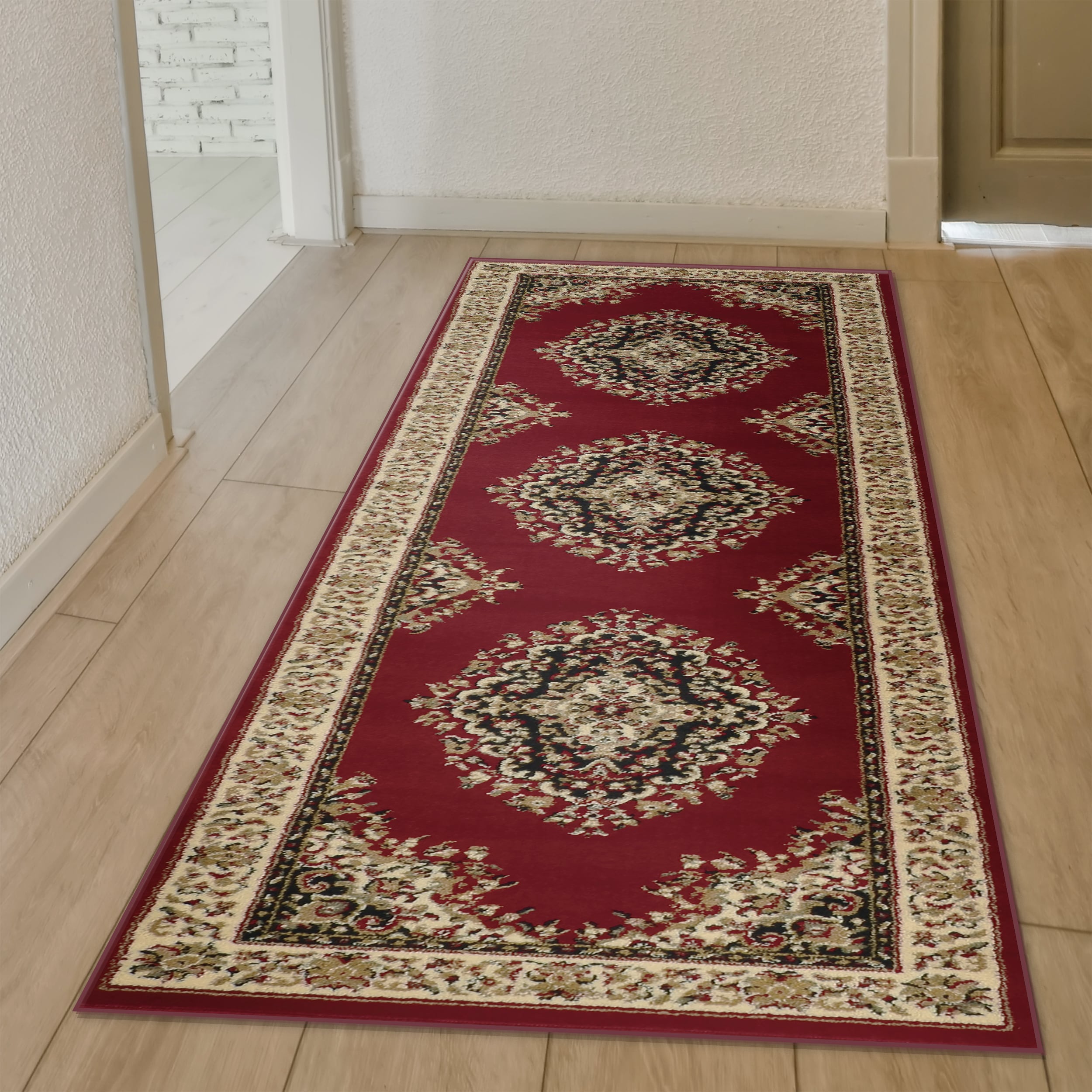 Radici USA 1595/1234/RED Como Kerman 2 x 8 (ft) Polypropylene Red Rectangular Indoor Medallion Oriental Runner rug