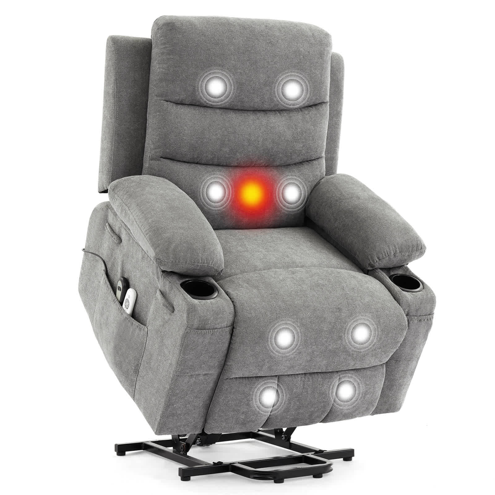 Qeetex SUN-PHK-333TC6JE Oversized Power Lift Recliner Chair for Elderly Electric Reclining Sofa with Heat Massage and 2 Cup Holders Single Glider Recliner