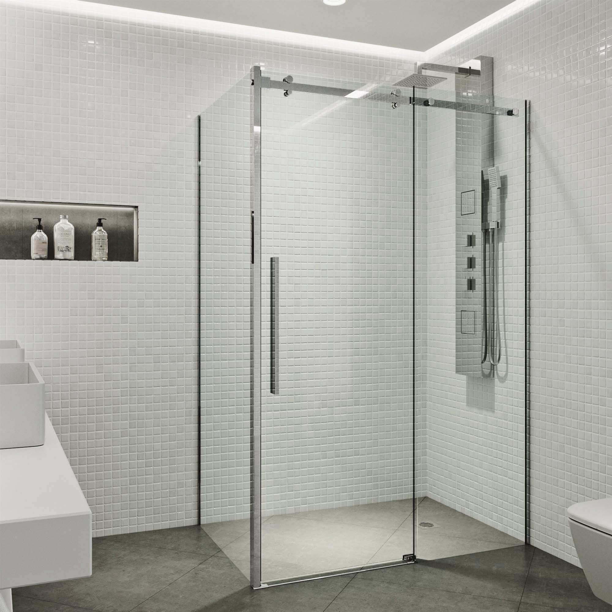 VIGO VG6052CHCL3248 Alameda 3-Piece 48-in W x 32-in L x 74-in H Chrome Rectangular Corner Shower Kit with Base and Door Included