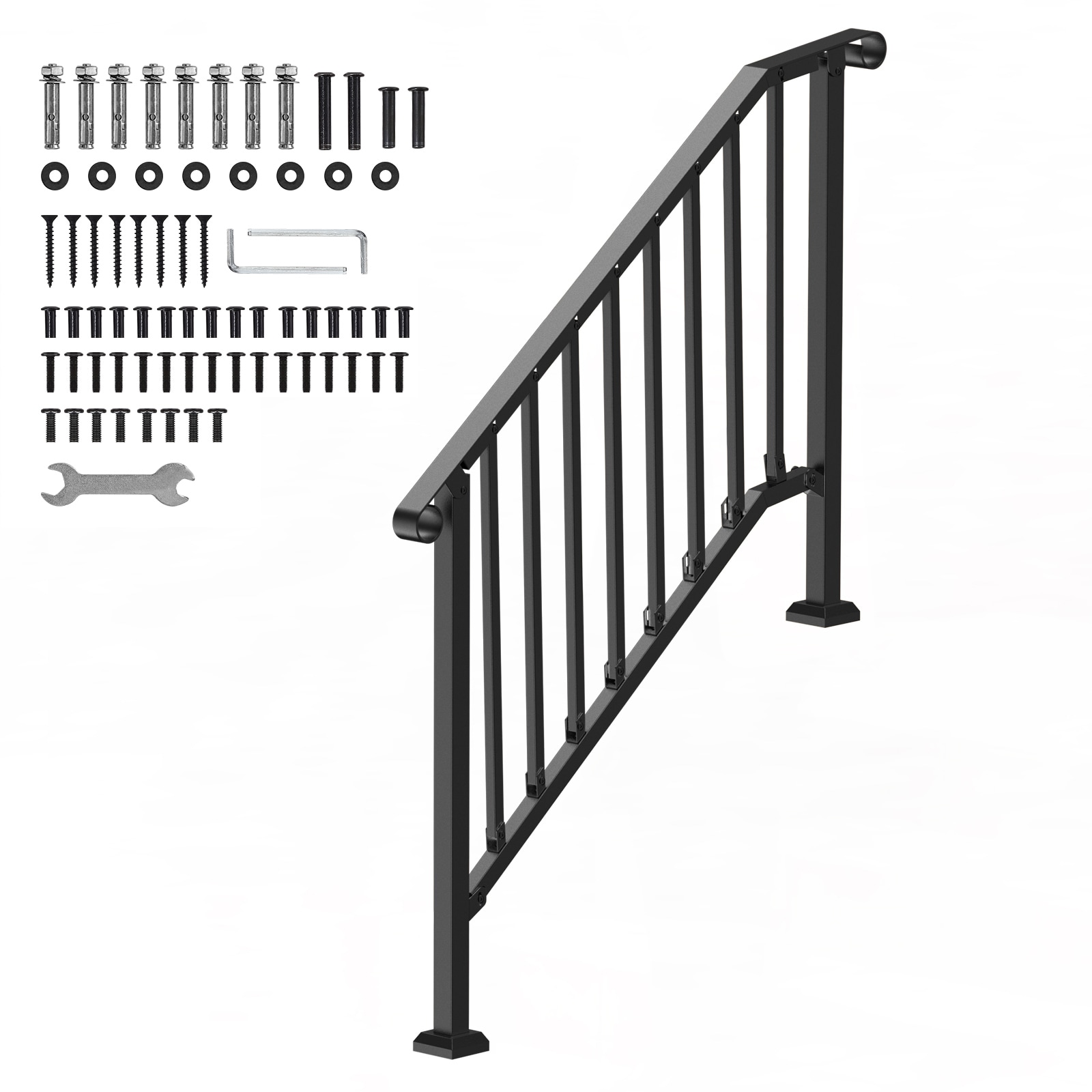 GIVIMO 60-in Iron Outdoor Stair Handrail Fits 3 to 4 Steps Black Retro Arch with Installation Kit for Concrete Steps Porch Deck #LW047GIVSS493