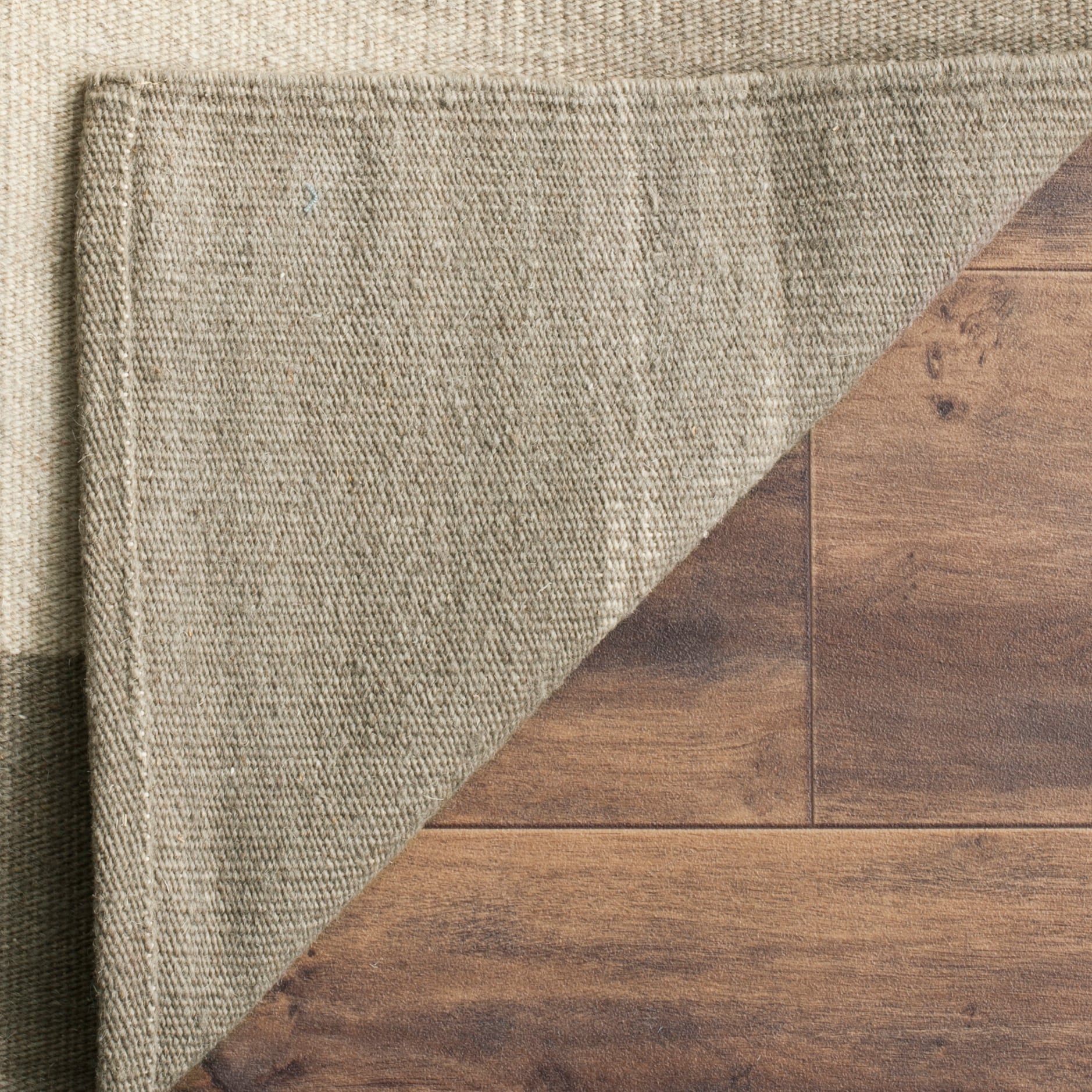 Beige and Light Green Wool Kilim 8' x 10' Area Rug