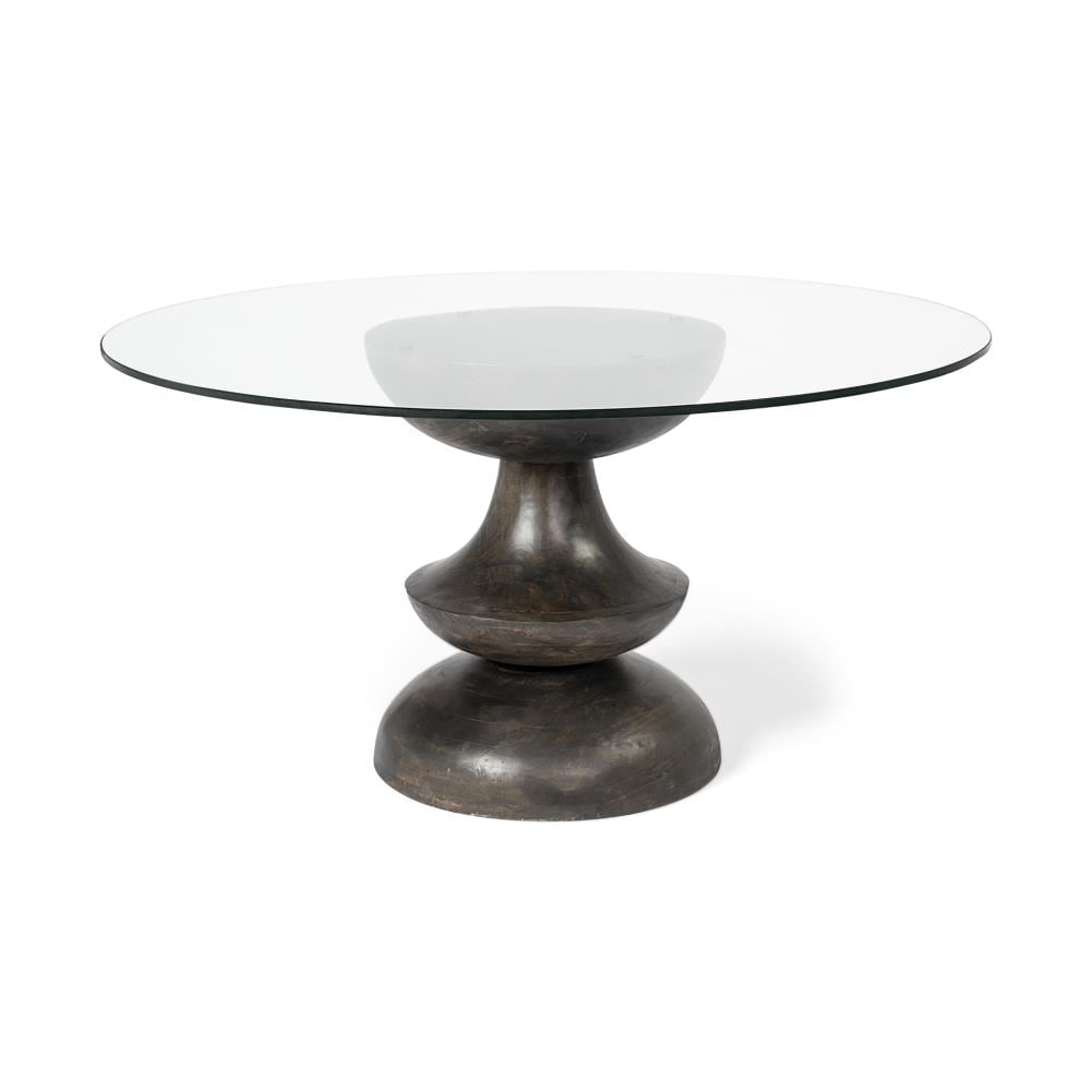 Brown Wood Pedestal Base Dining Table, Round Glass Pedestal Dining Table