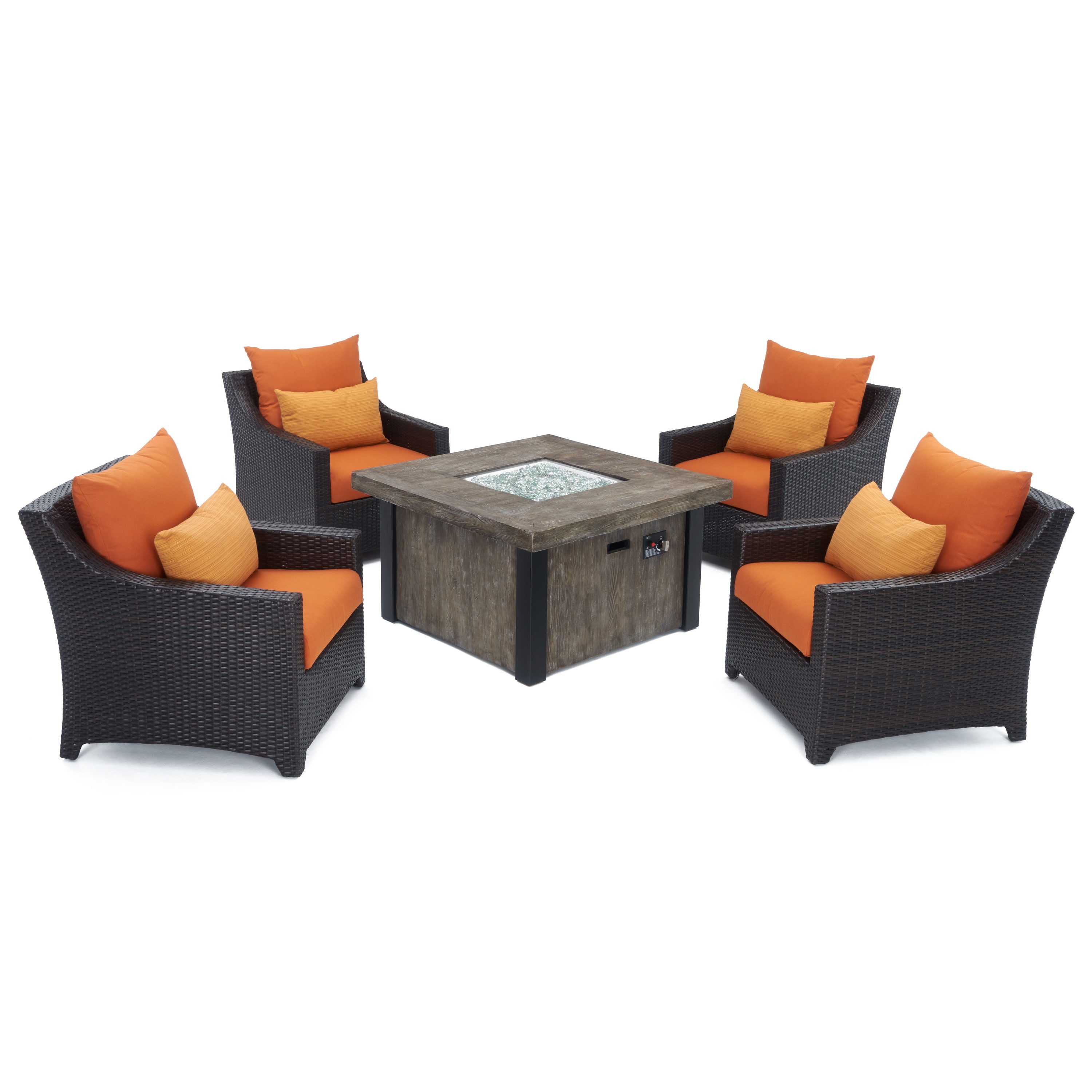 RST Brands OP-PECLB5FT-TKA-K Deco 5-Piece Wicker Patio Conversation Set with Orange Sunbrella Cushions