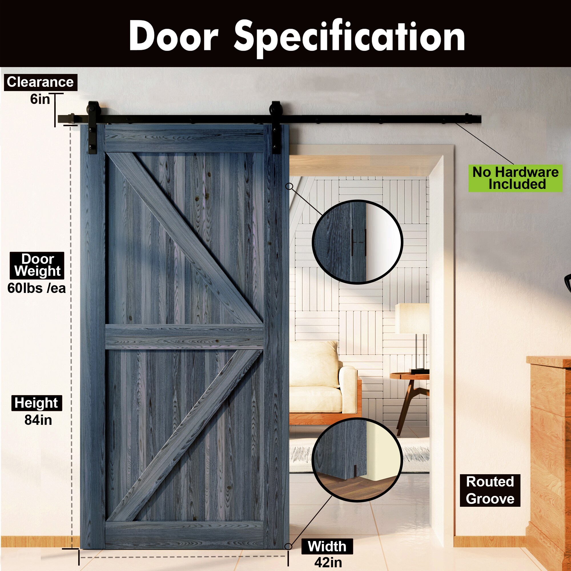 HOMACER 4284-K-NAVY Barn-Doors - View #3