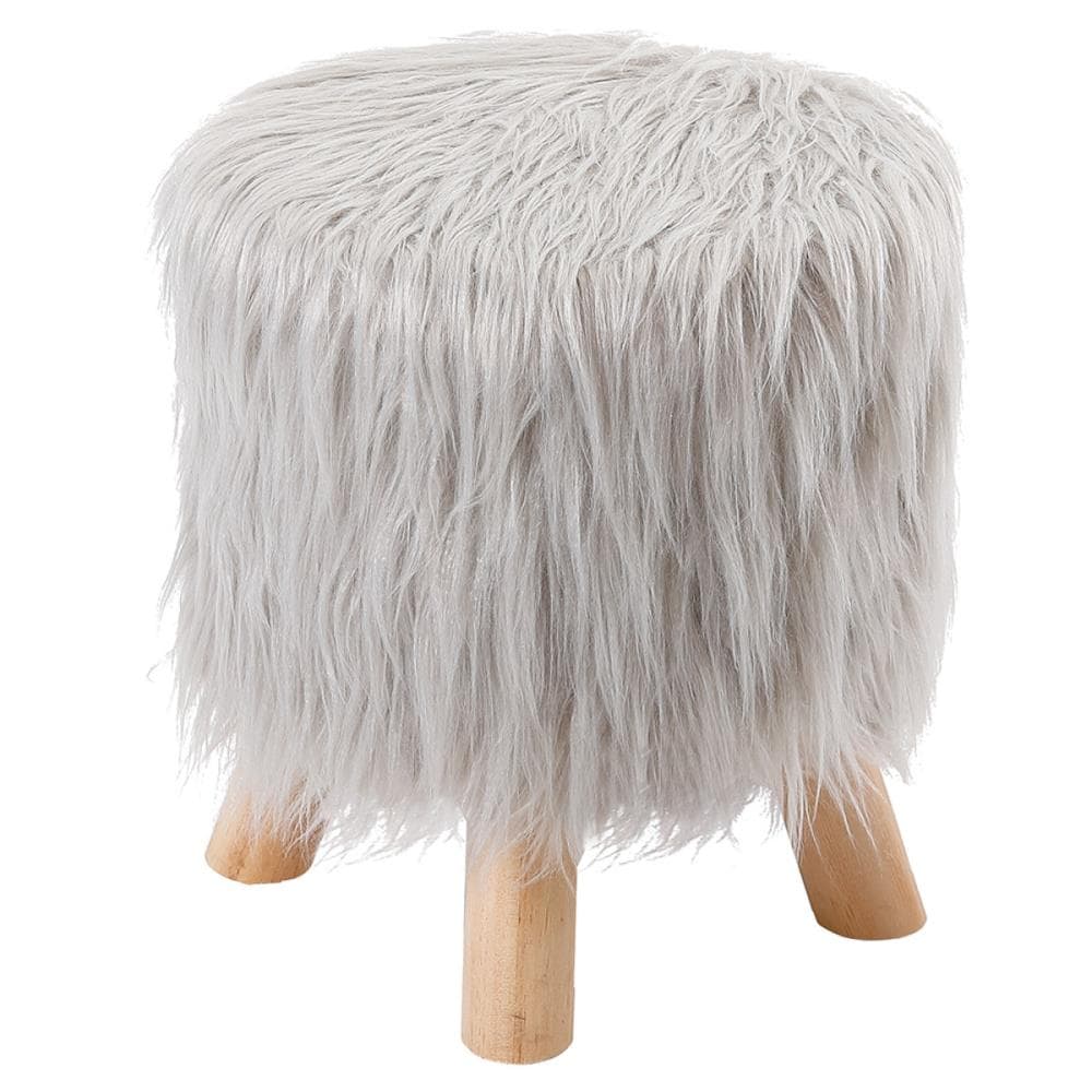 BirdRock Home Faux Fur Foot Stool Ottoman with Wood Legs - Pink