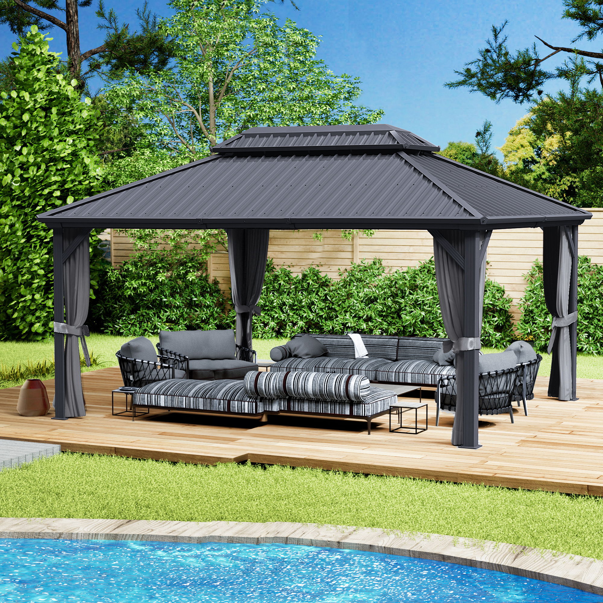 Kozyard 12-ft x 16-ft Gazebos Square Gray Metal Aluminum Roof Gazebo ...