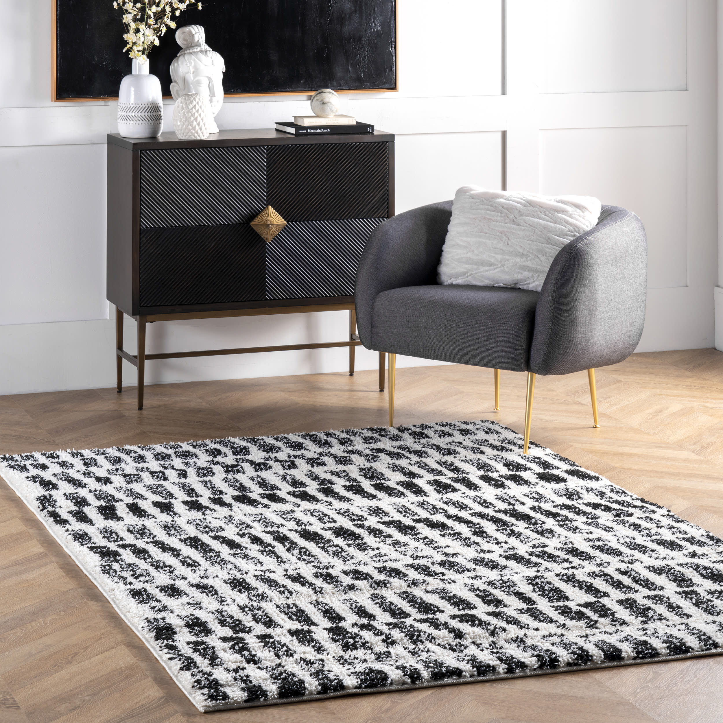 nuLOOM GROC04A-8010 Zoey 8 x 10 (ft) Loomed Polypropylene Black And White Rectangular Indoor Geometric Area rug