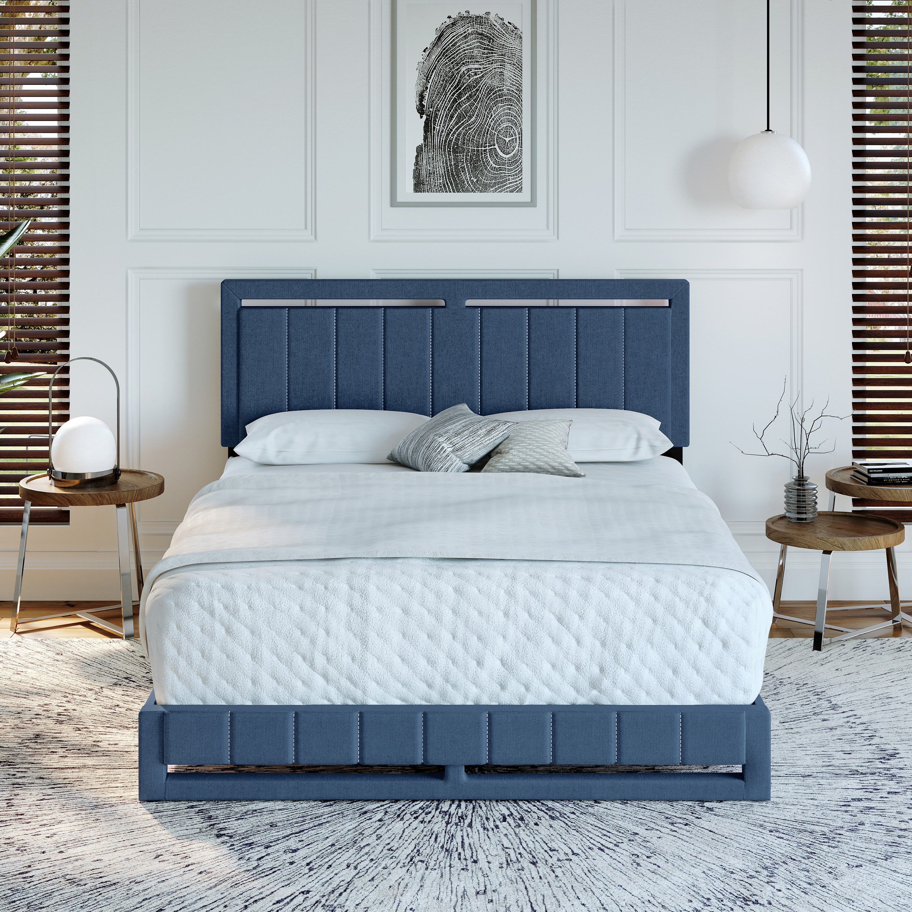 Boyd Sleep HC201705401 Senata Linen Upholstered Platform Bed Frame with Headboard- Sturdy 14 Slat Wood Support System- No Box Spring Required