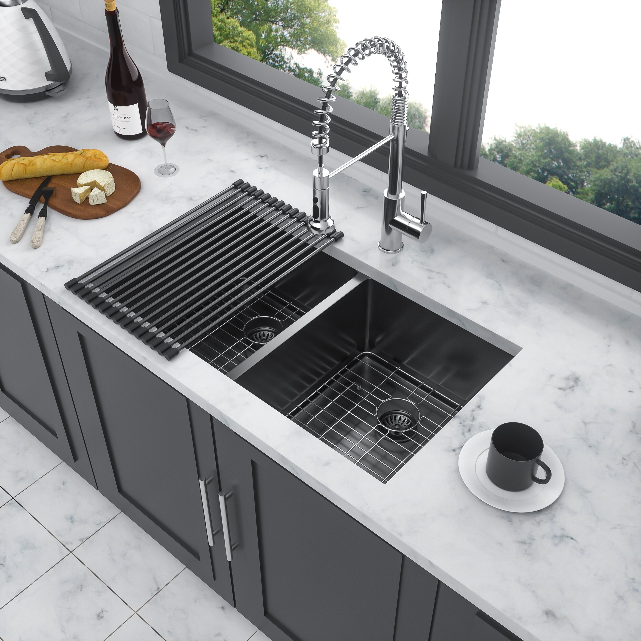 Dimakai 33x19x10 Inch Gunmetal Black Undermount Double Bowl Sink 16 Gauge Stainless Steel 50 50