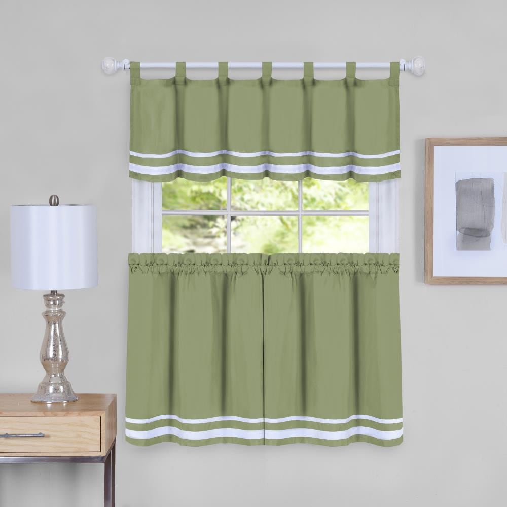 Green Sill Length Tab Top Tier Curtain Set with Valance