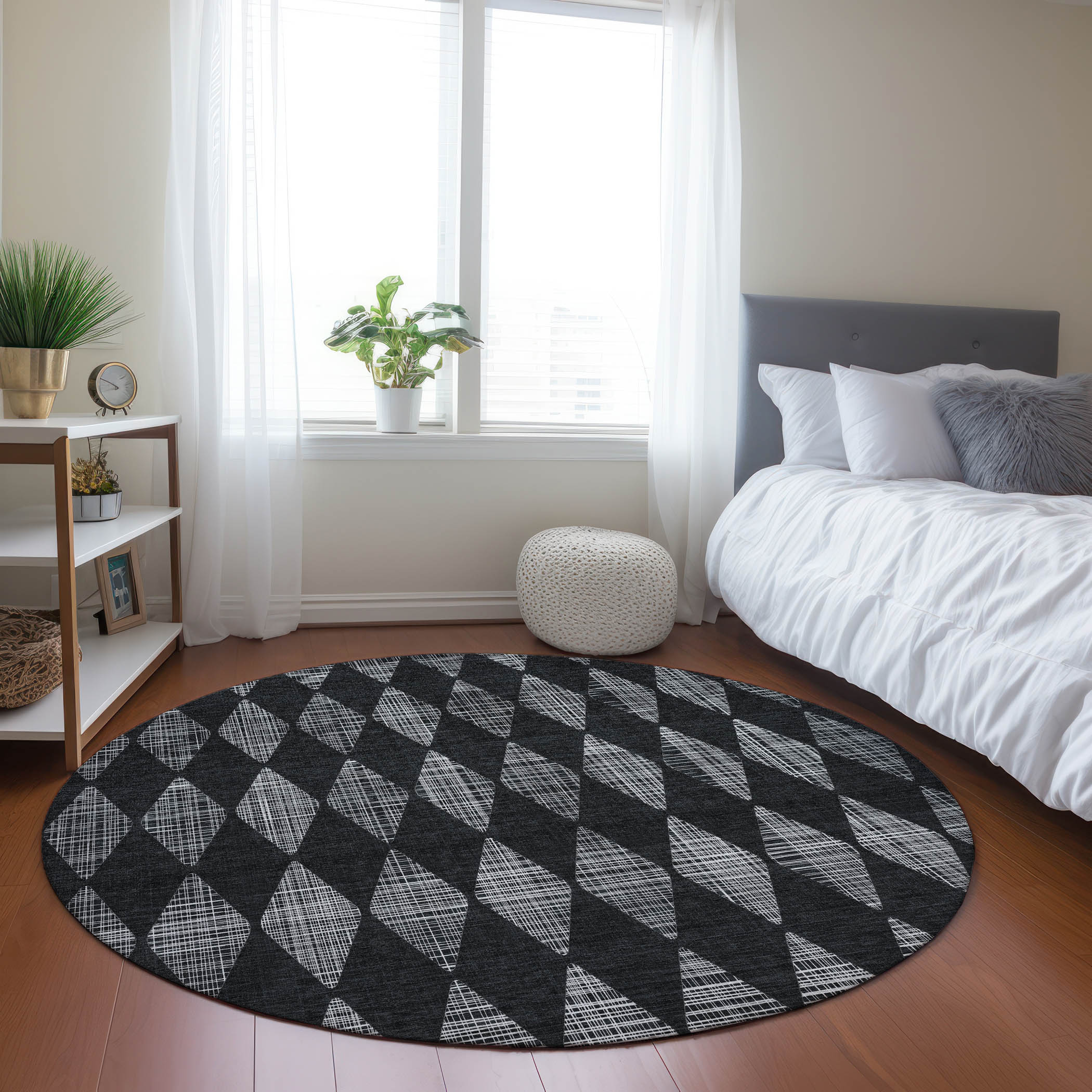 Addison Rugs ACN578CC8RO Chantille ACN578CC 8 x 8 (ft) Polyester Charcoal Round Indoor/Outdoor Geometric Machine washable Area rug