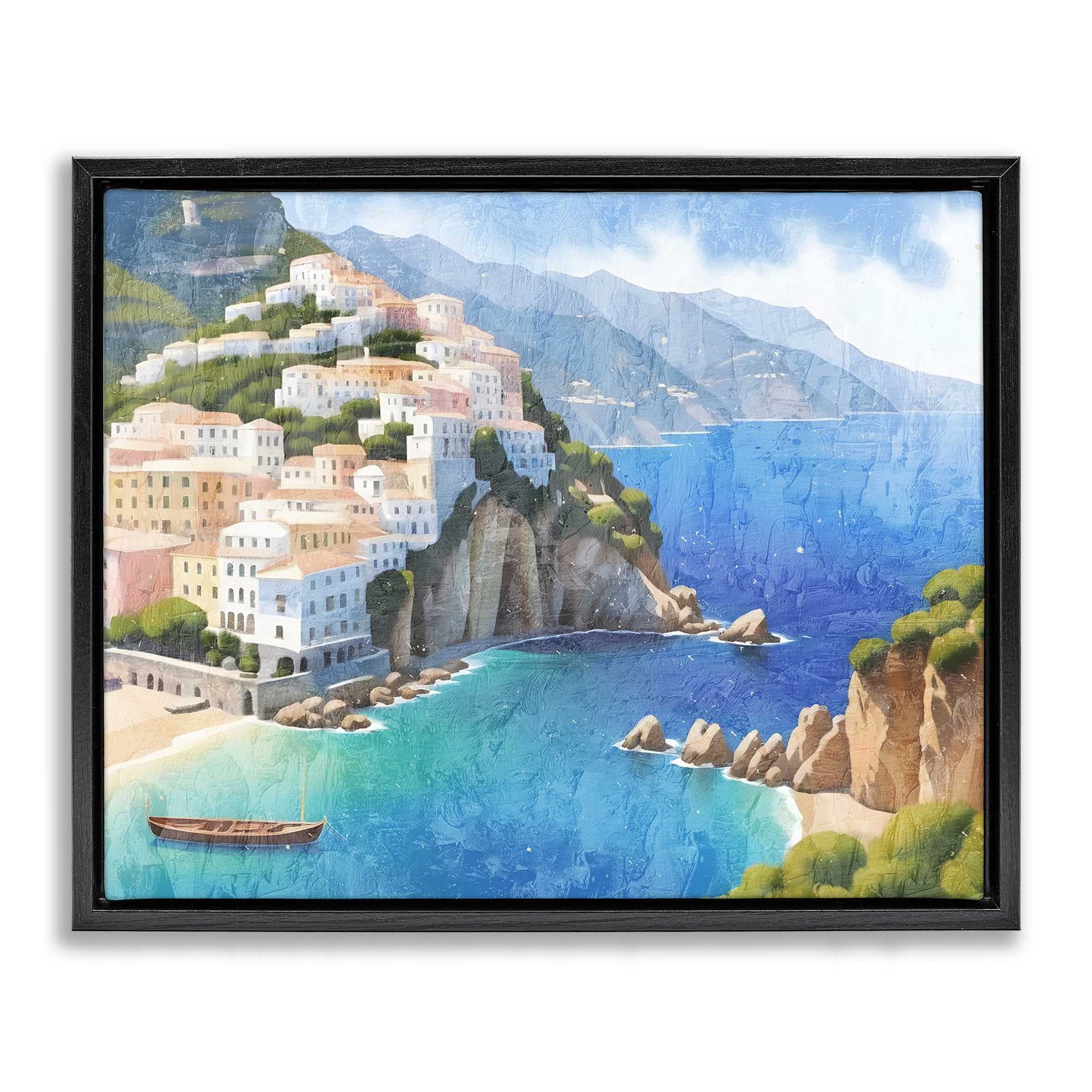 Stupell Industries BS-002-FFB-24X30 Vibrant Coastal Seascape Black Framed Floater Canvas Wall Art By Kim Allen 31 x 25