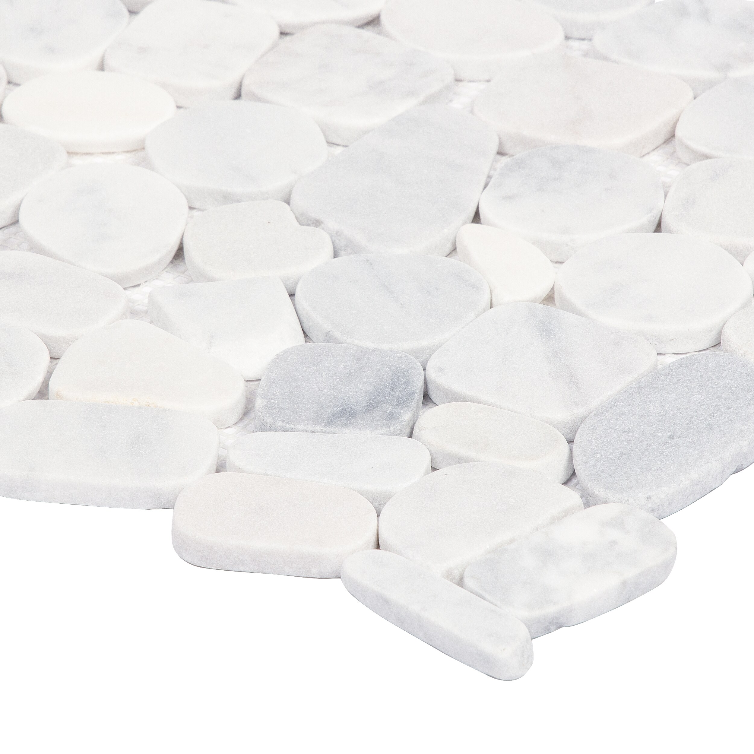 Satori 10-Pack Mixed White Marble 12-in x 12-in Honed Natural Stone Marble Pebble Floor and Wall Tile