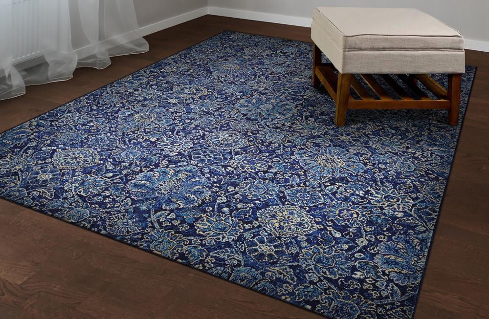 Couristan 63353151053076T Easton 5 x 7 (ft) Polypropylene Navy-Sapphire Rectangular Indoor Floral/Botanical Area rug