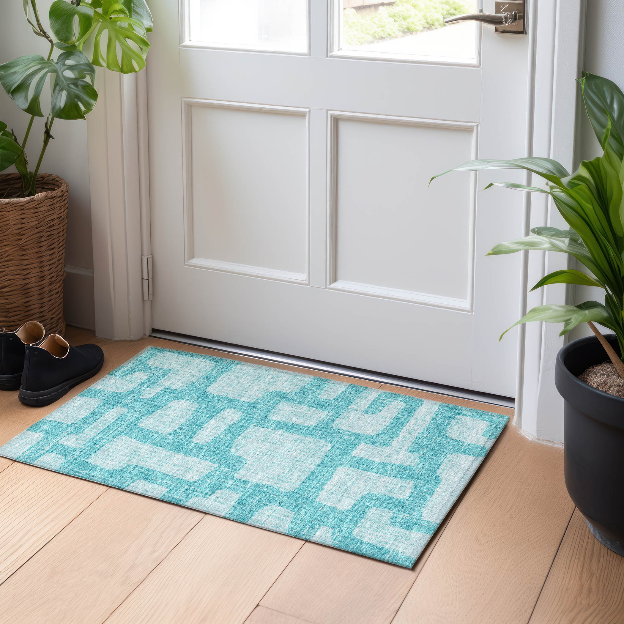 Addison Rugs AMF110TU20X30 Mayfield AMF110TU 2 x 3 (ft) Loomed Polyester Turquoise Rectangular Indoor Abstract Machine washable Area rug