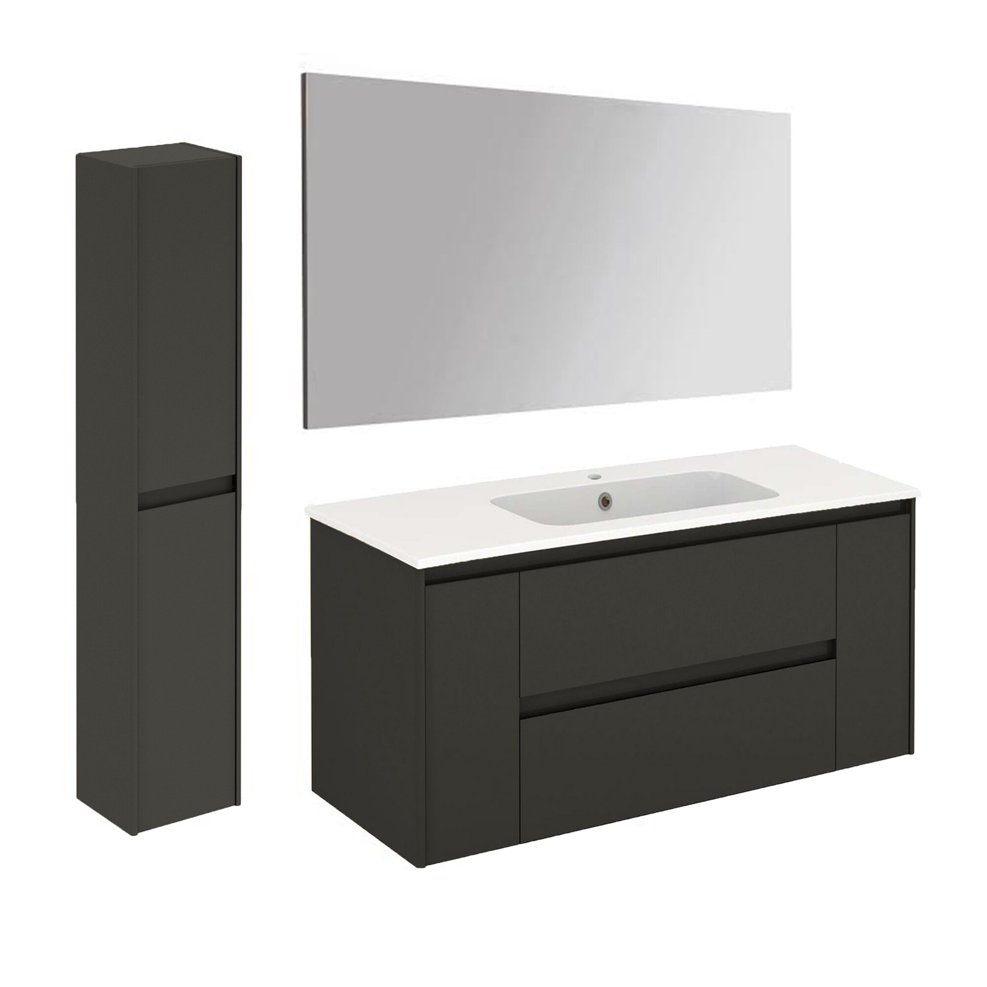 WS Bath Collections AMBRA 120 PACK 2 AN Ambra Vanities 48-in Glossy Anthracite Single Sink Floating Bathroom Vanity with Glossy White Solid Surface Top (Mirror Included)