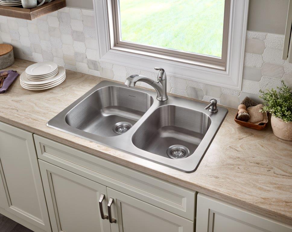 American Standard Sullivan Drop-In 33-in x 22-in Stainless Steel Double  Offset Bowl 2-Hole Kitchen Sink All-in-one Kit in the Kitchen Sinks  department at