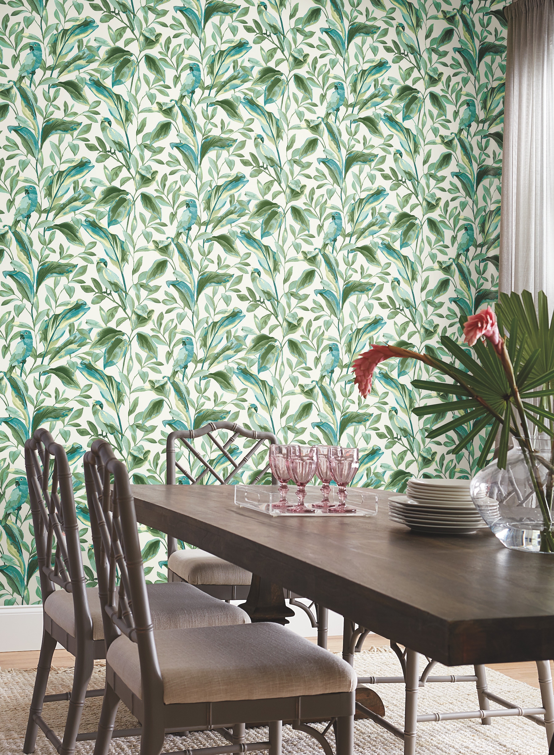 York Wallcoverings TC2654 Tropics Resource Library 60.8-Sq. Feet Aqua Non-woven Ivy/Vines Prepasted Water Activated Paste Wallpaper