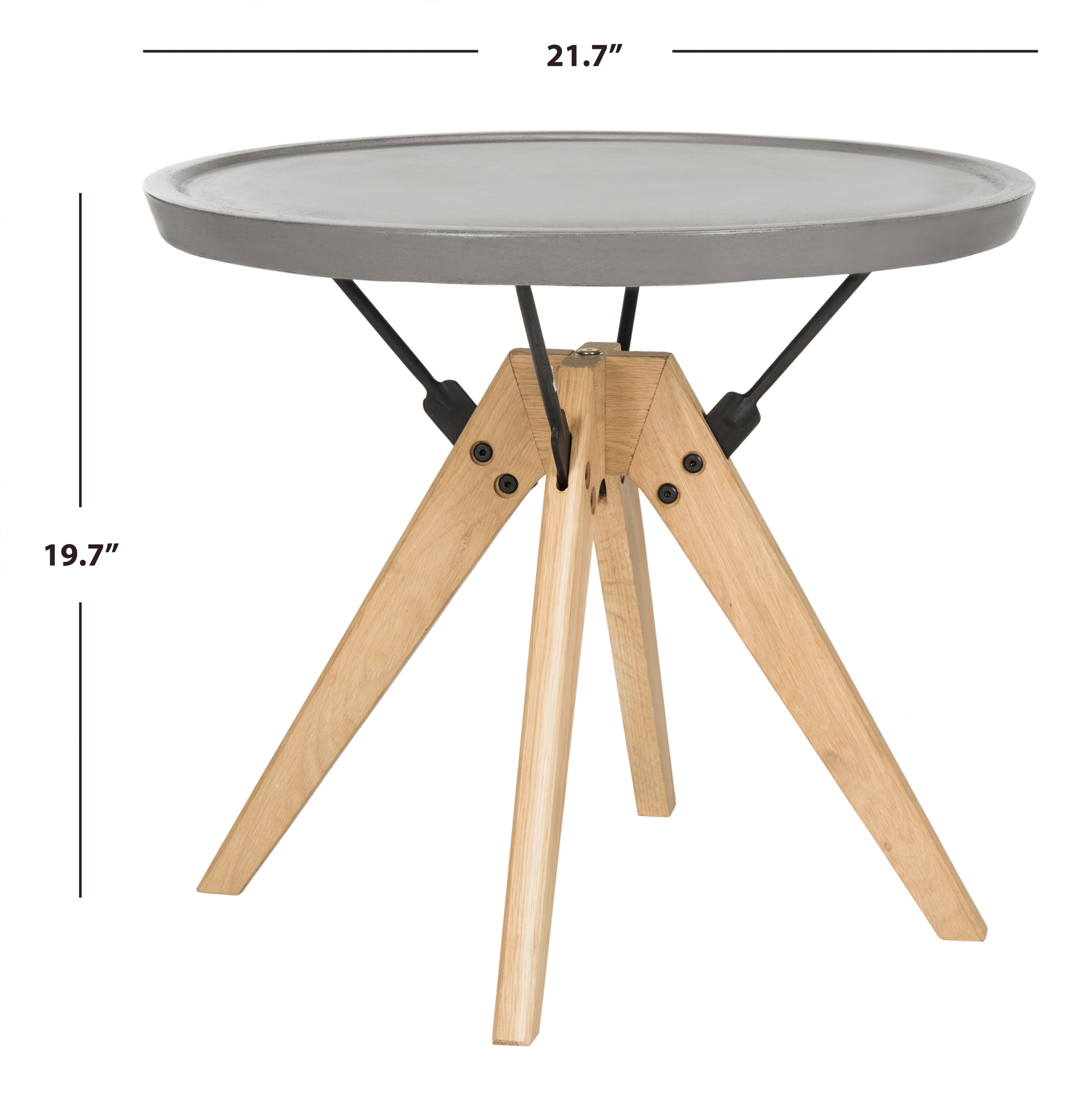 Small Gray Oak and Steel Round Side Table