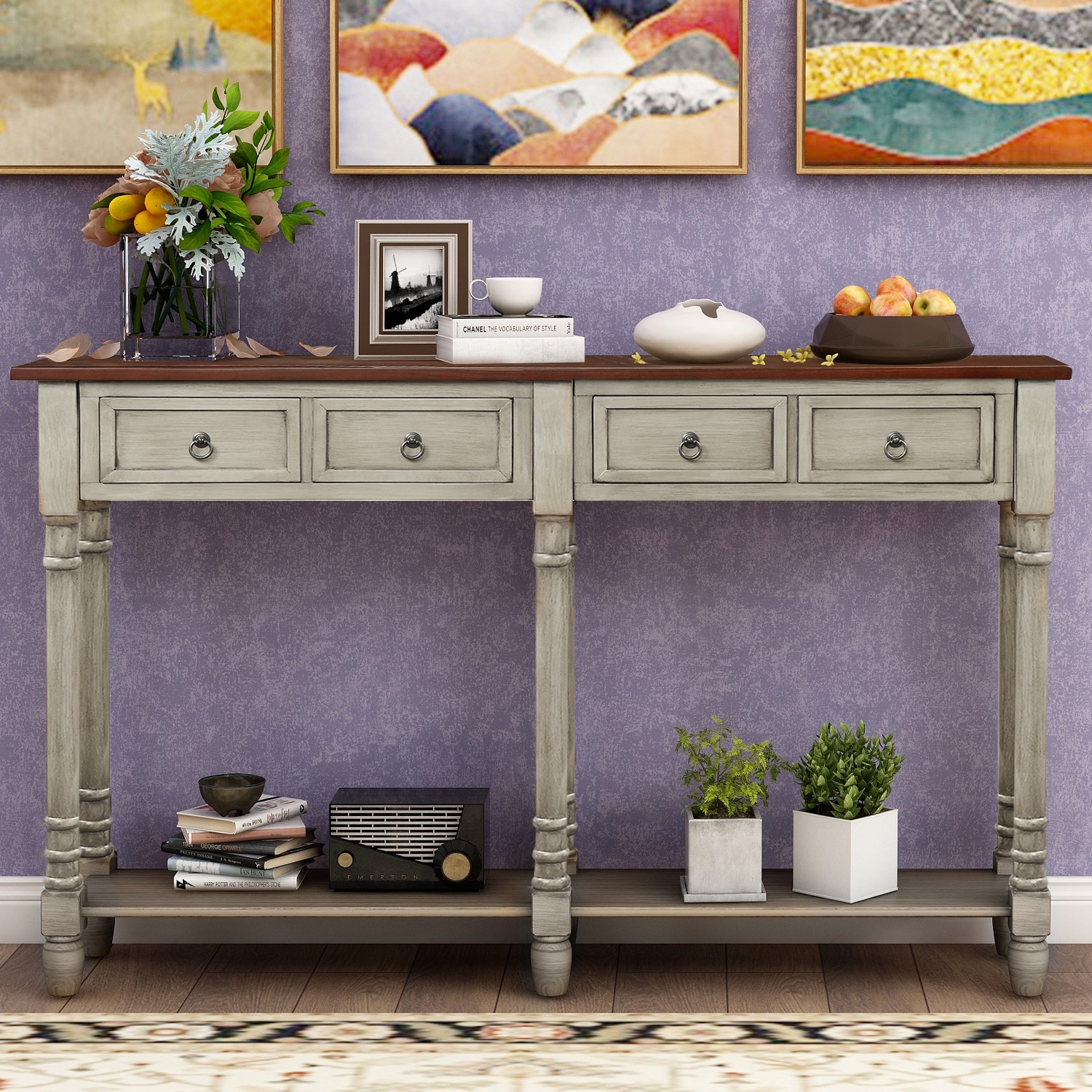 CASAINC Console Table Sofa Table with Storage Drawers and Shelf - Solid  Wood Square Contemporary Gray in the Console Tables department at
