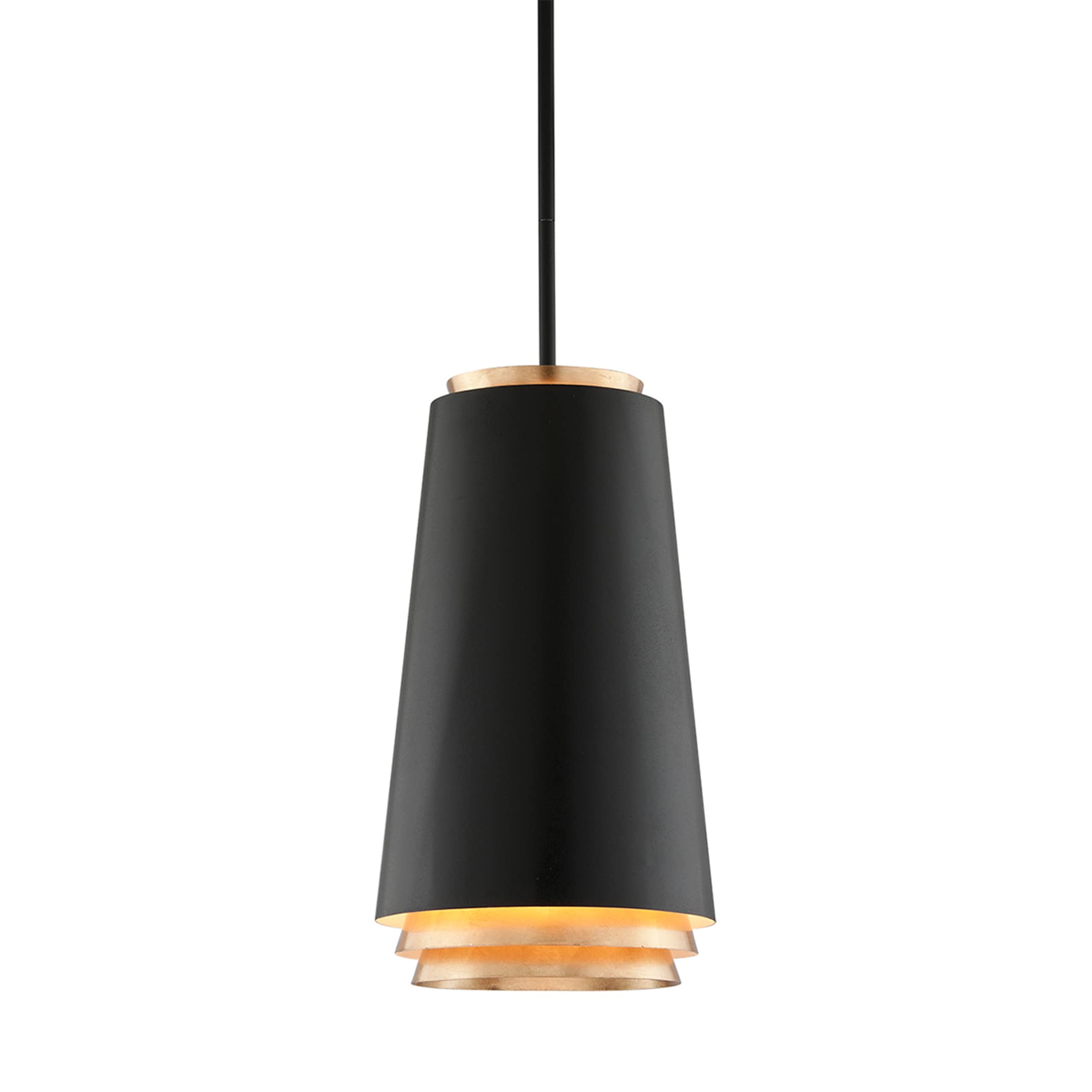 Troy Lighting F5542 Fahrenheit- 12.5-in LED Pendant- Textured Black with Gold Leaf Accents