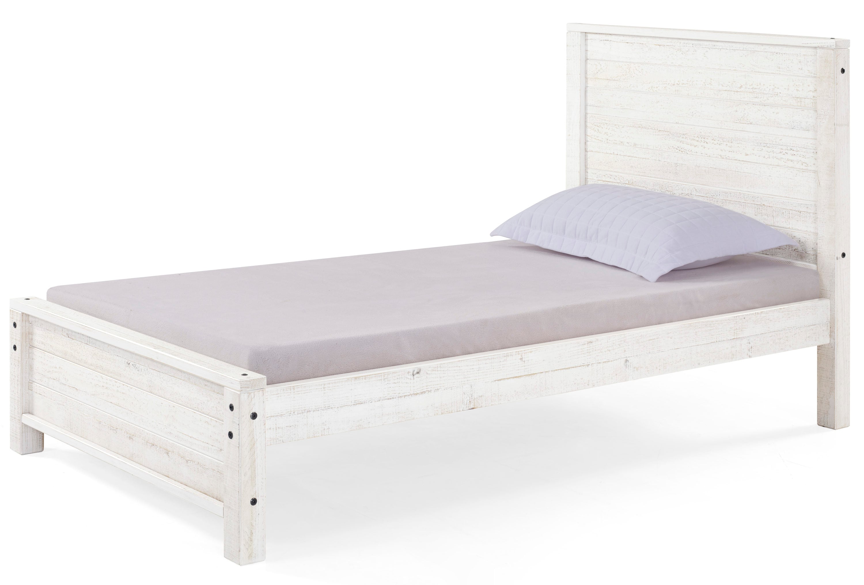 Alaterre Furniture AJRU11RW Rustic White Twin Wood Bed Frame