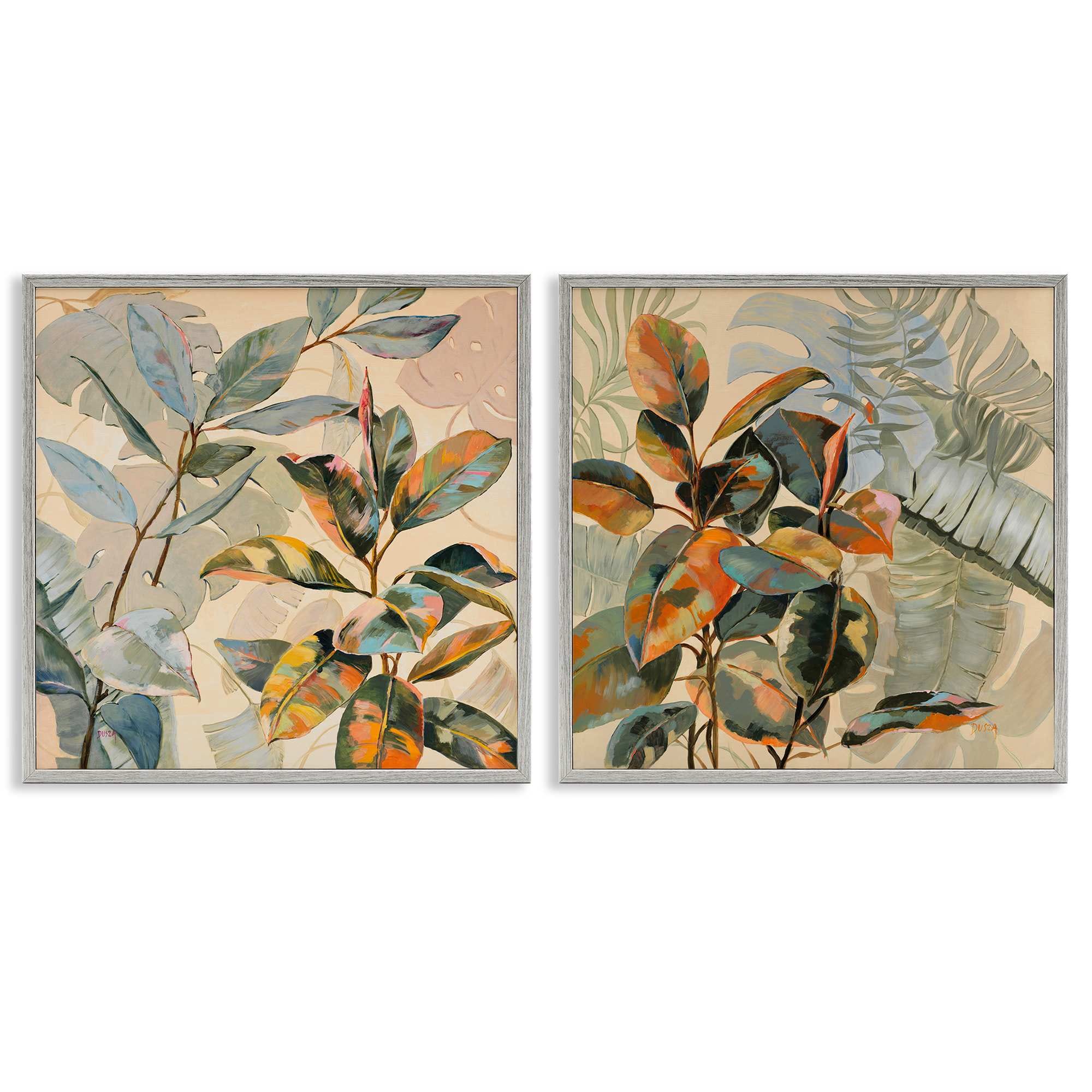 Stupell Industries B2-797-GFF-2PC-24X24 Neutral Tropical Organics 2 Piece Gray Framed Giclee Art Set By Dusza 24 x 24