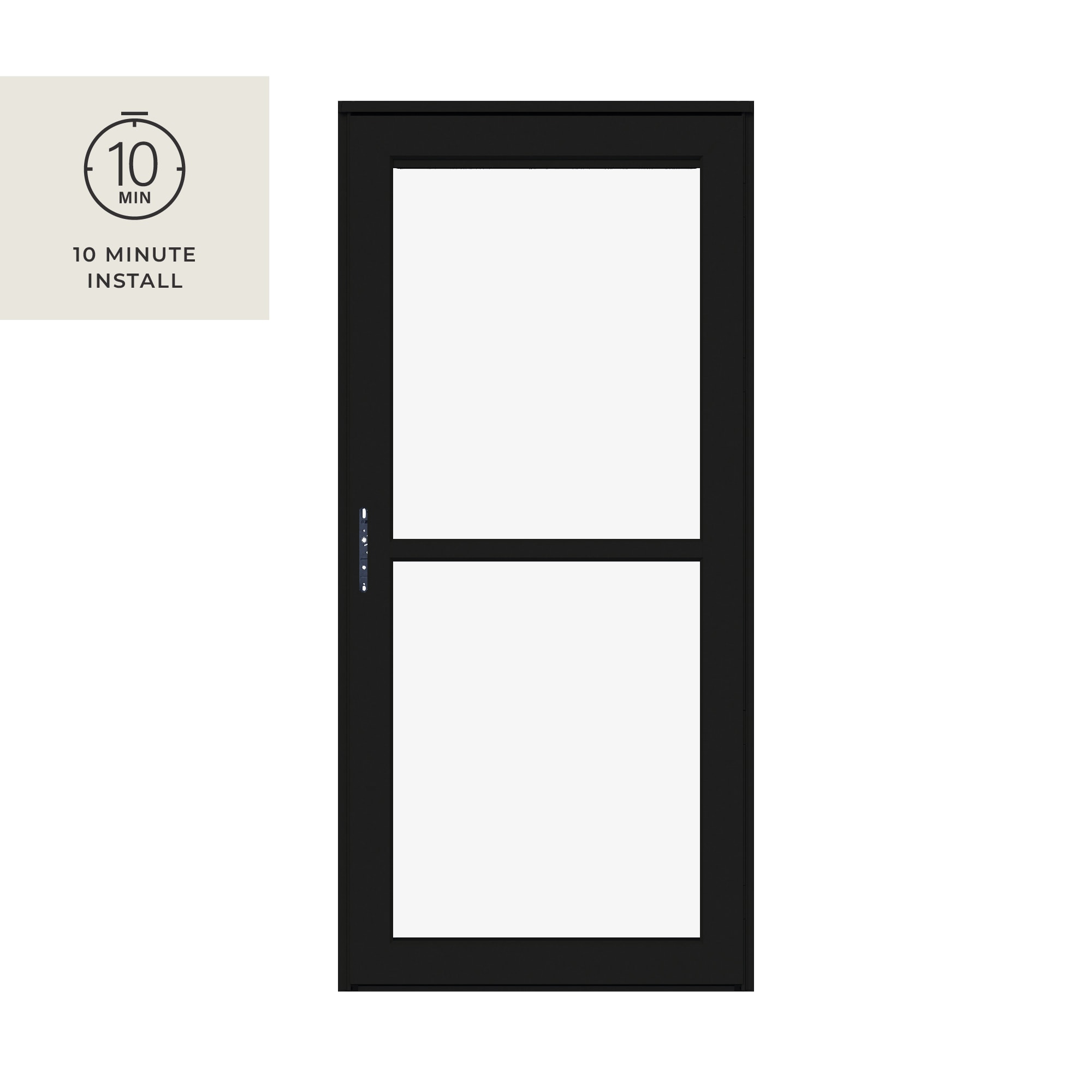 LARSON 45604059R Platinum Split Fullview 36-in x 96-in Black Aluminum Left-hand Outswing/Right Hinge Storm Door Full-view with Retractable Screen ( No handle )