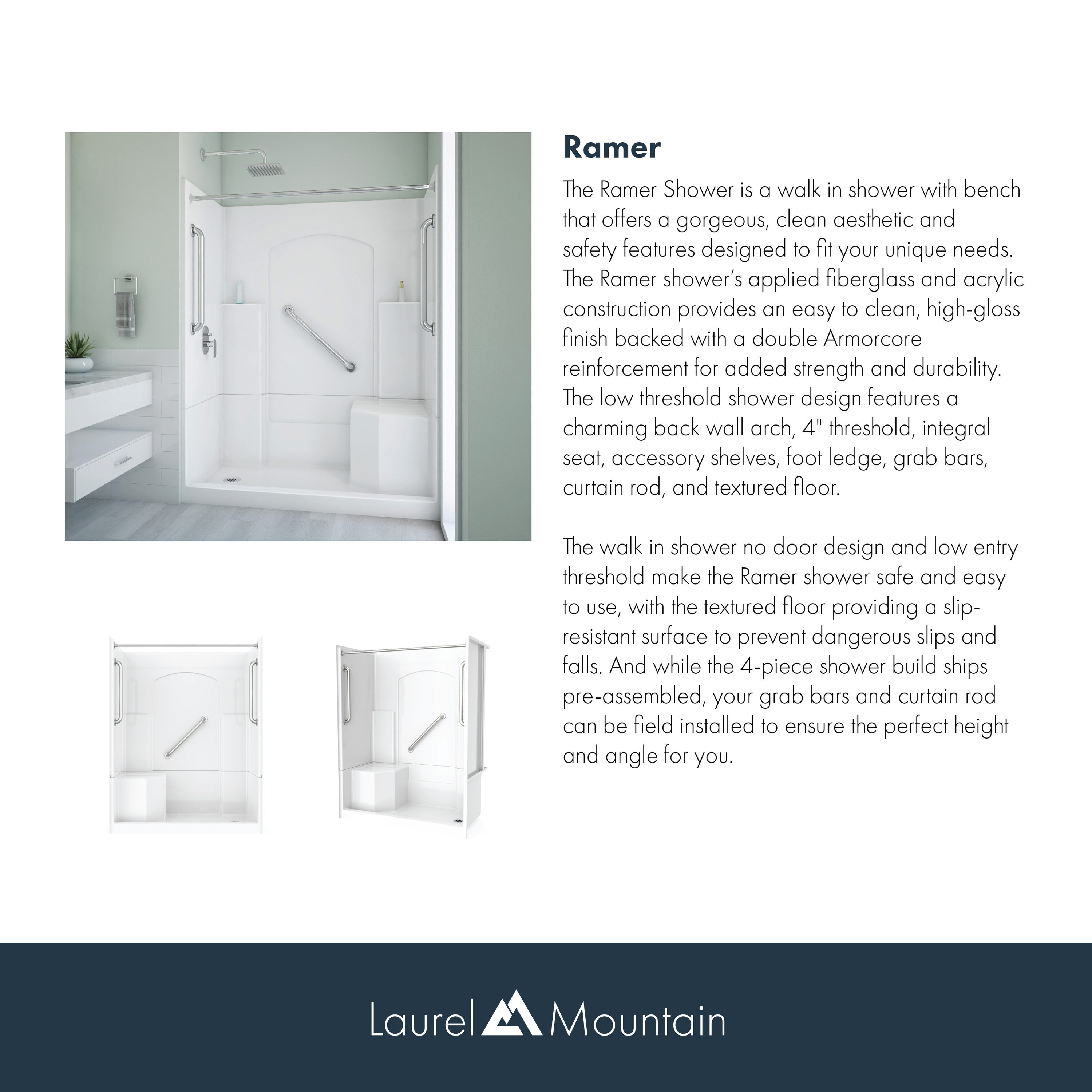 Laurel Mountain L3260SH1S4PLWM1 Alcove-Shower-Kit - View #11
