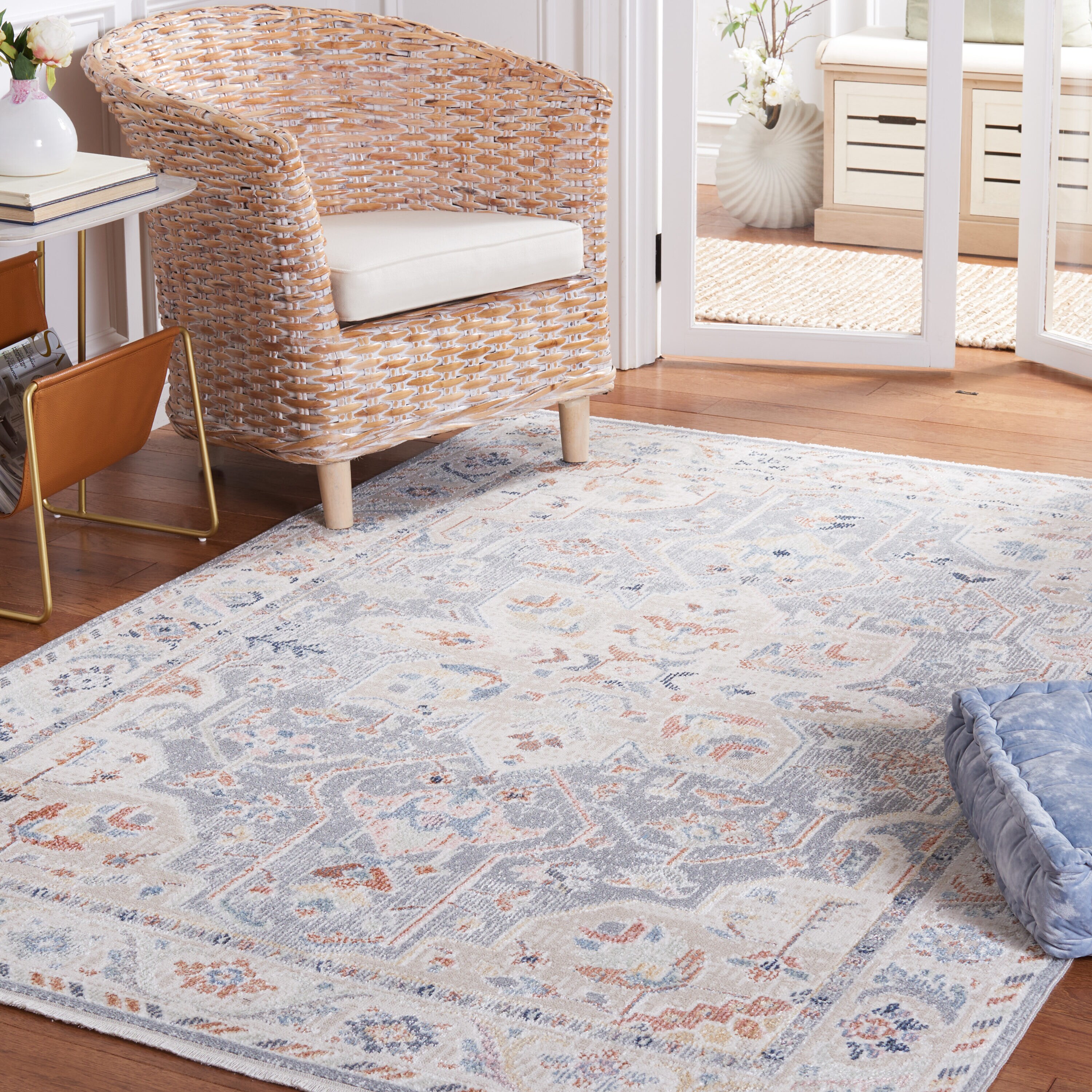 Blair Washable 212B Beige/Blue 4ft x 6ft Small Rectangle Rug