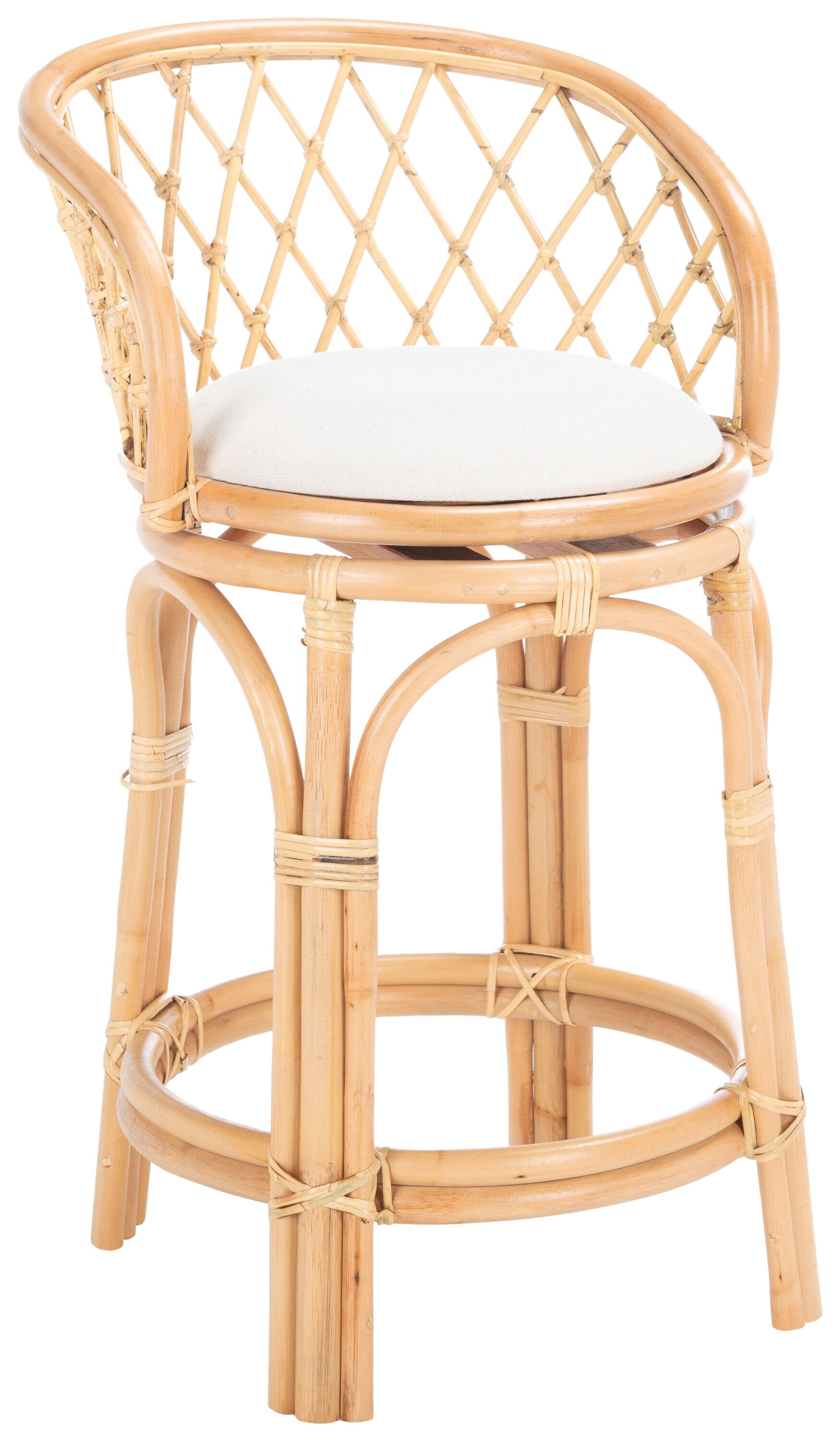 Natural Rattan Counter Stool with White Linen Cushion