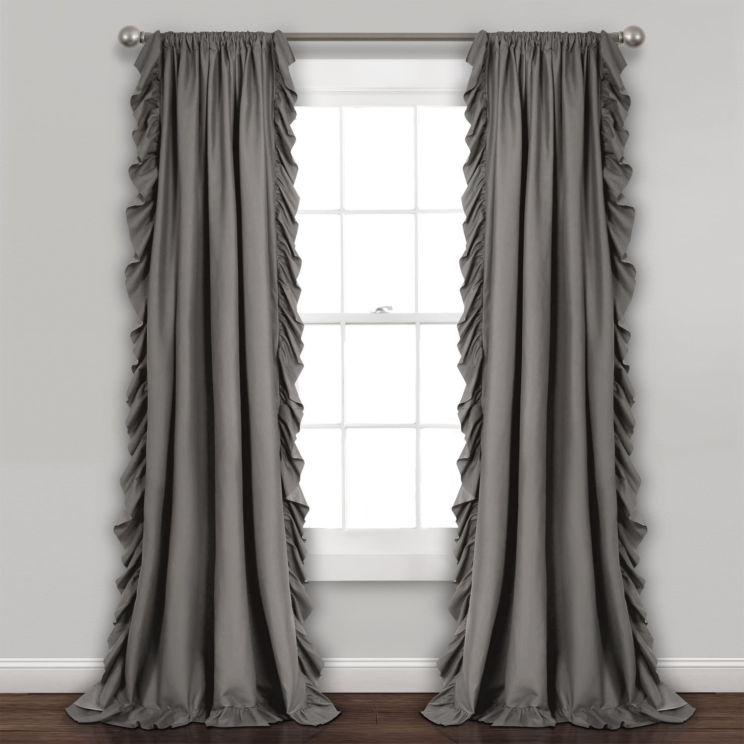 Lush Decor 16T003618 95-Inches Gray Rod pocket Curtain panel pair